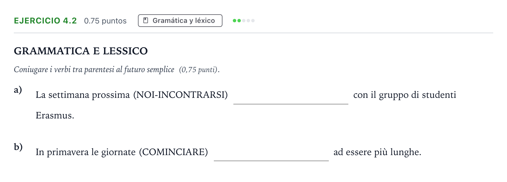 Enunciado: Ejercicio 4.2 · Italiano PAU Andalucía Extraordinaria Reserva 2023