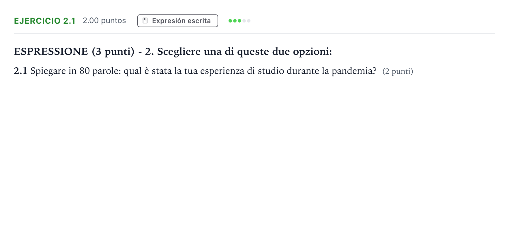 Enunciado: Ejercicio 2.1 · Italiano PAU Andalucía Extraordinaria Titular (Acceso) 2023