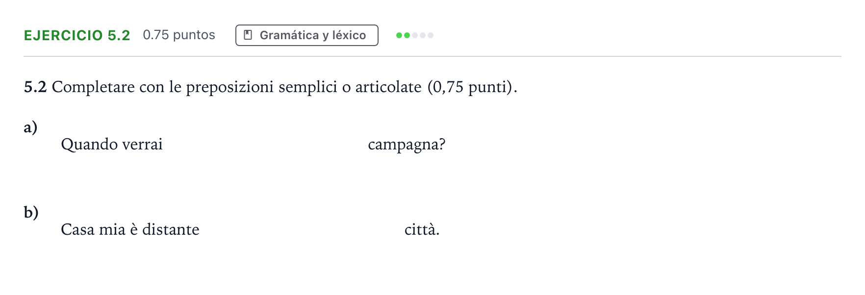 Enunciado: Ejercicio 5.2 · Italiano PAU Andalucía Extraordinaria Titular (Acceso) 2023