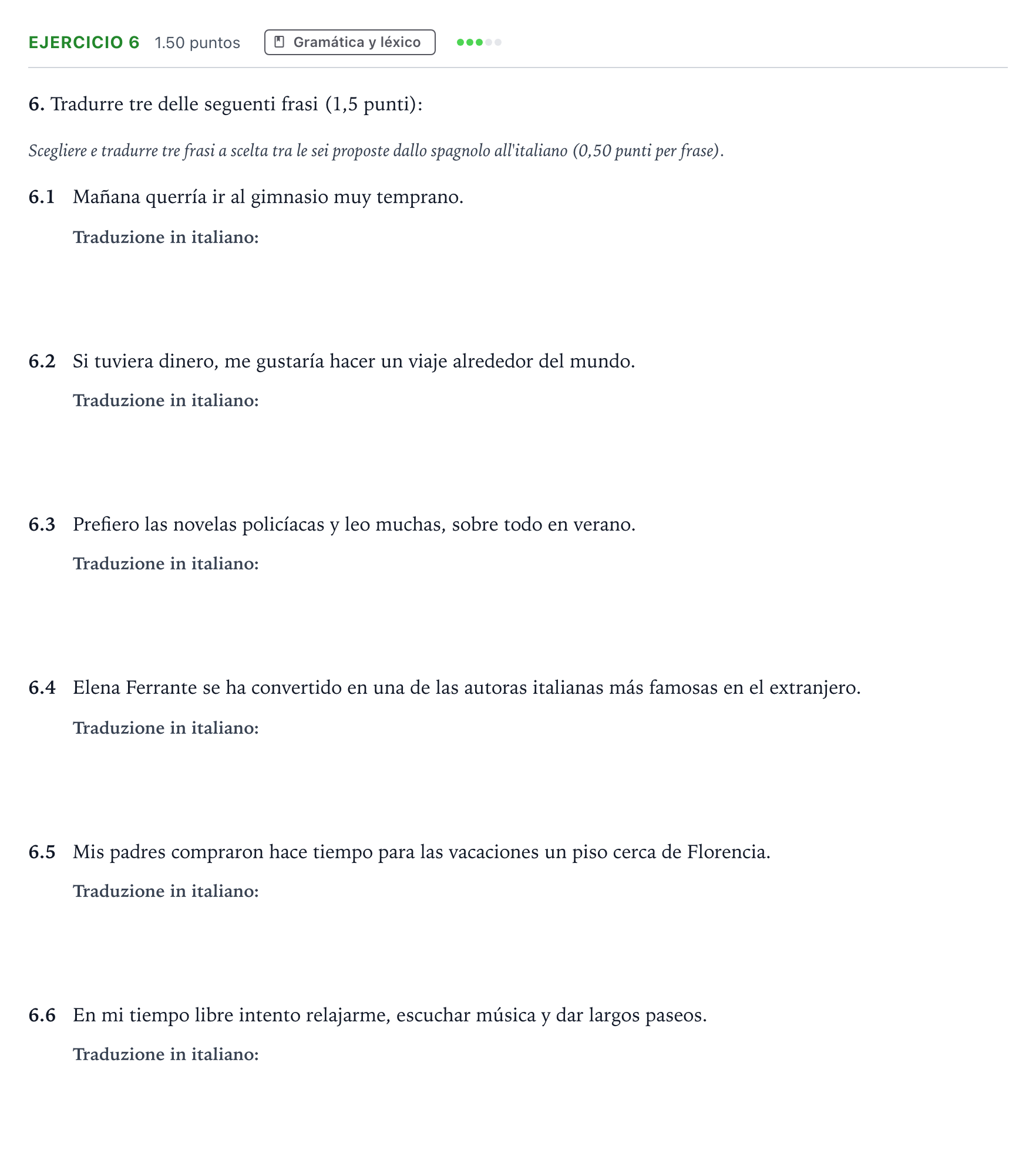 Enunciado: Problema 6 · Italiano PAU Andalucía Extraordinaria Titular (Acceso) 2023