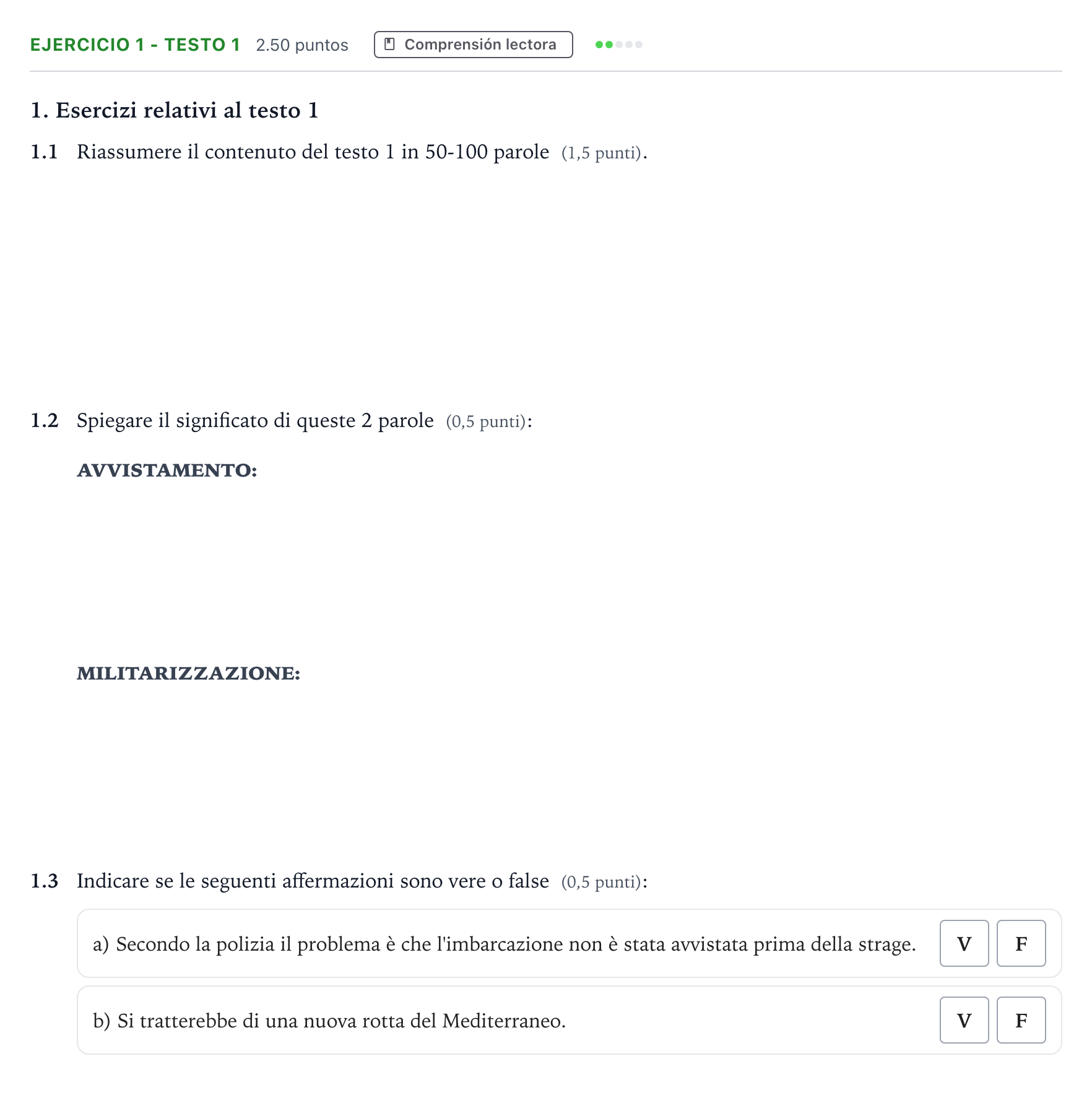 Enunciado: Ejercicio 1 - Testo 1 · Italiano PAU Andalucía Extraordinaria Titular (Admisión) 2023