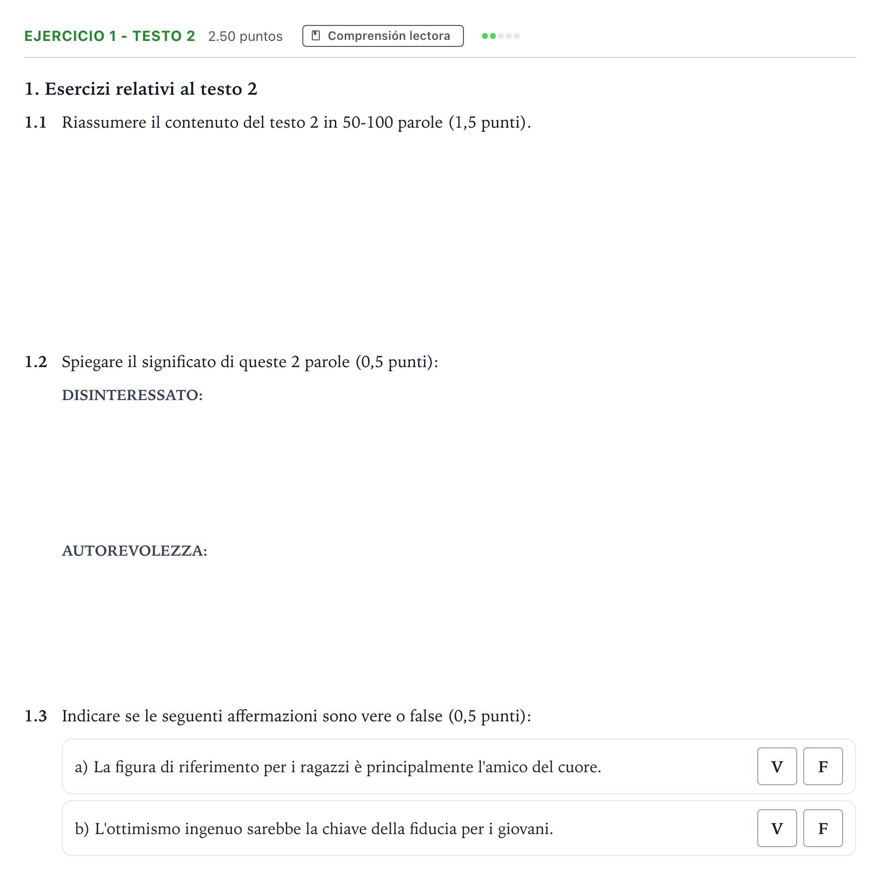 Enunciado: Ejercicio 1 - Testo 2 · Italiano PAU Andalucía Extraordinaria Titular (Admisión) 2023