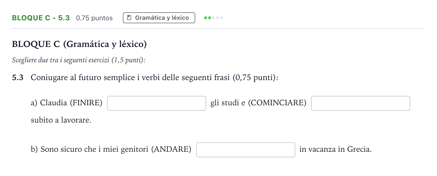 Enunciado: Bloque C - 5.3 · Italiano PAU Andalucía Ordinaria Reserva 2023