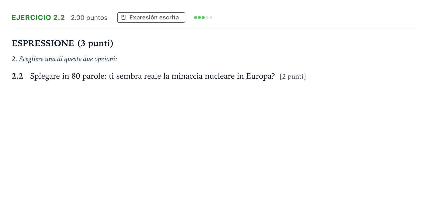 Enunciado: Ejercicio 2.2 · Italiano PAU Andalucía Ordinaria Suplente 2023