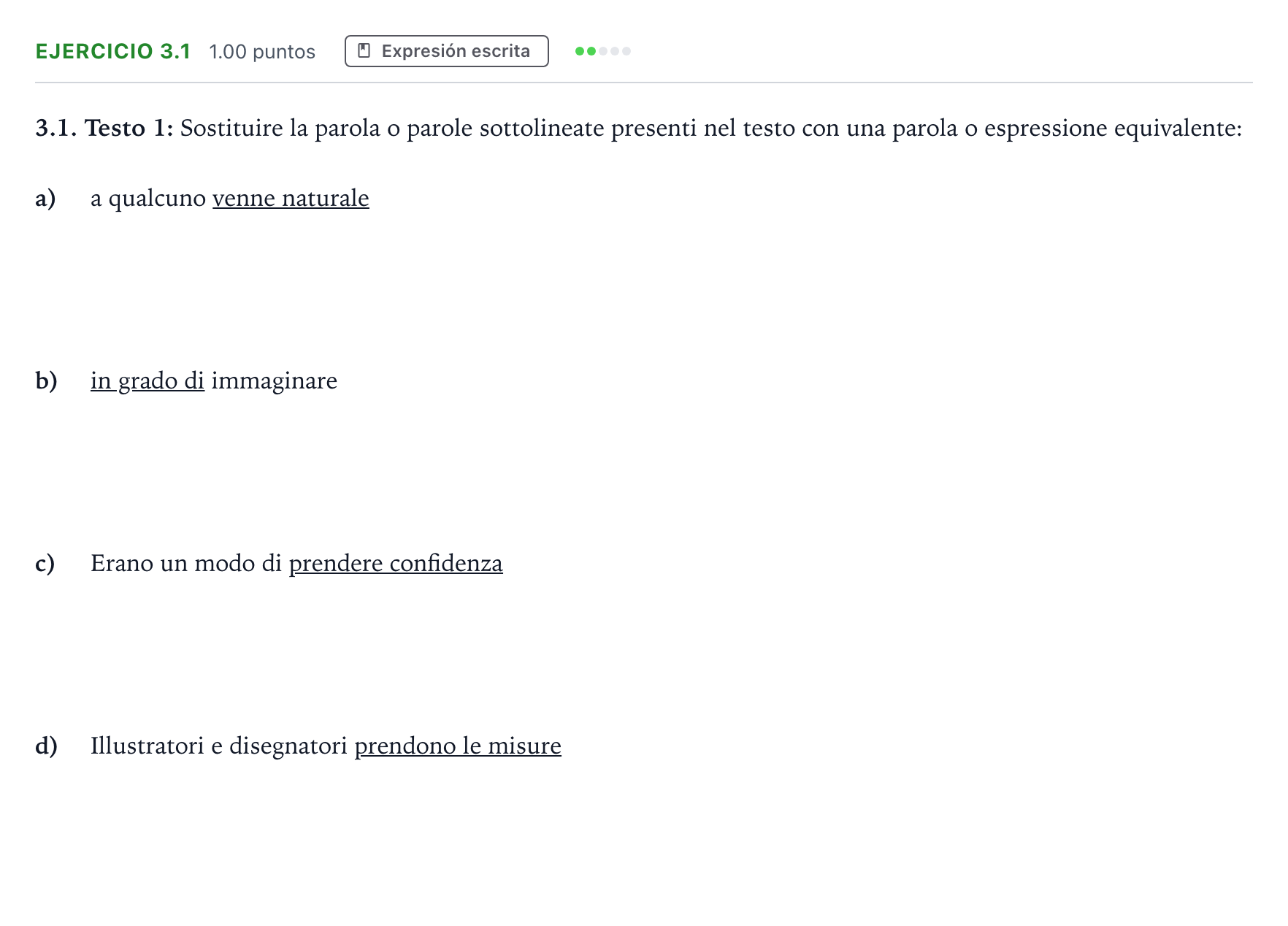 Enunciado: Ejercicio 3.1 · Italiano PAU Andalucía Ordinaria Suplente 2023