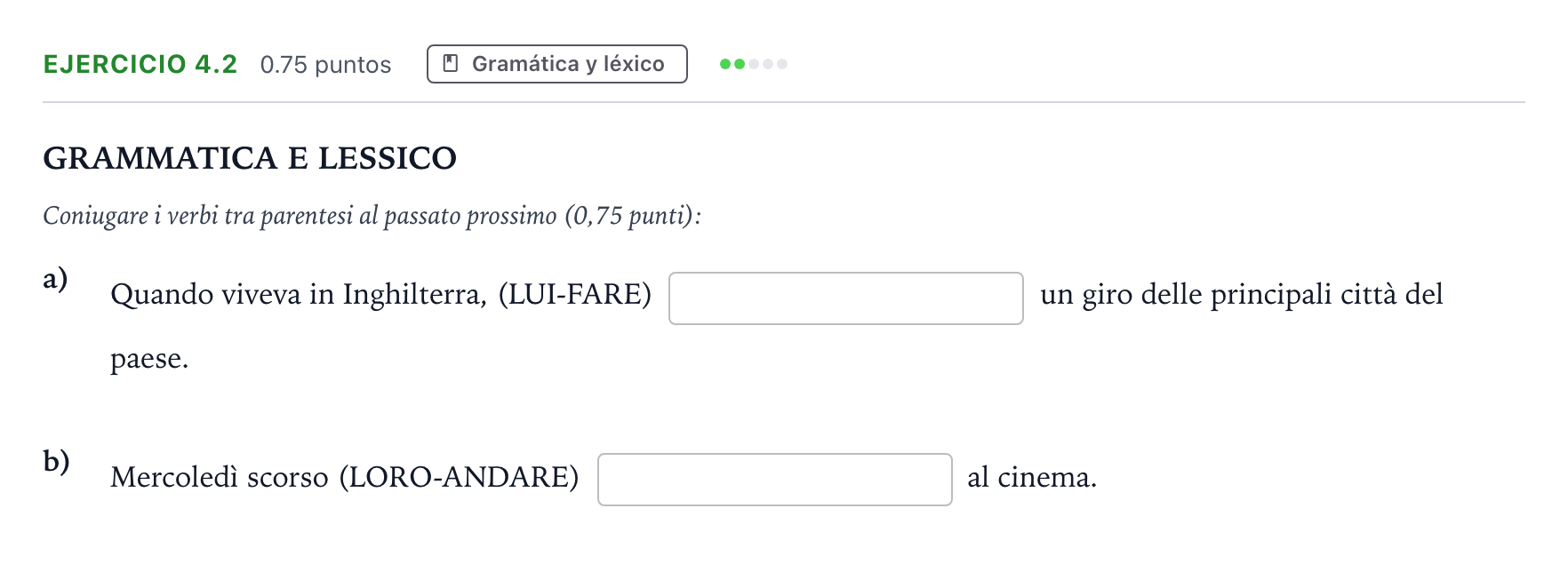 Enunciado: Ejercicio 4.2 · Italiano PAU Andalucía Ordinaria Suplente 2023