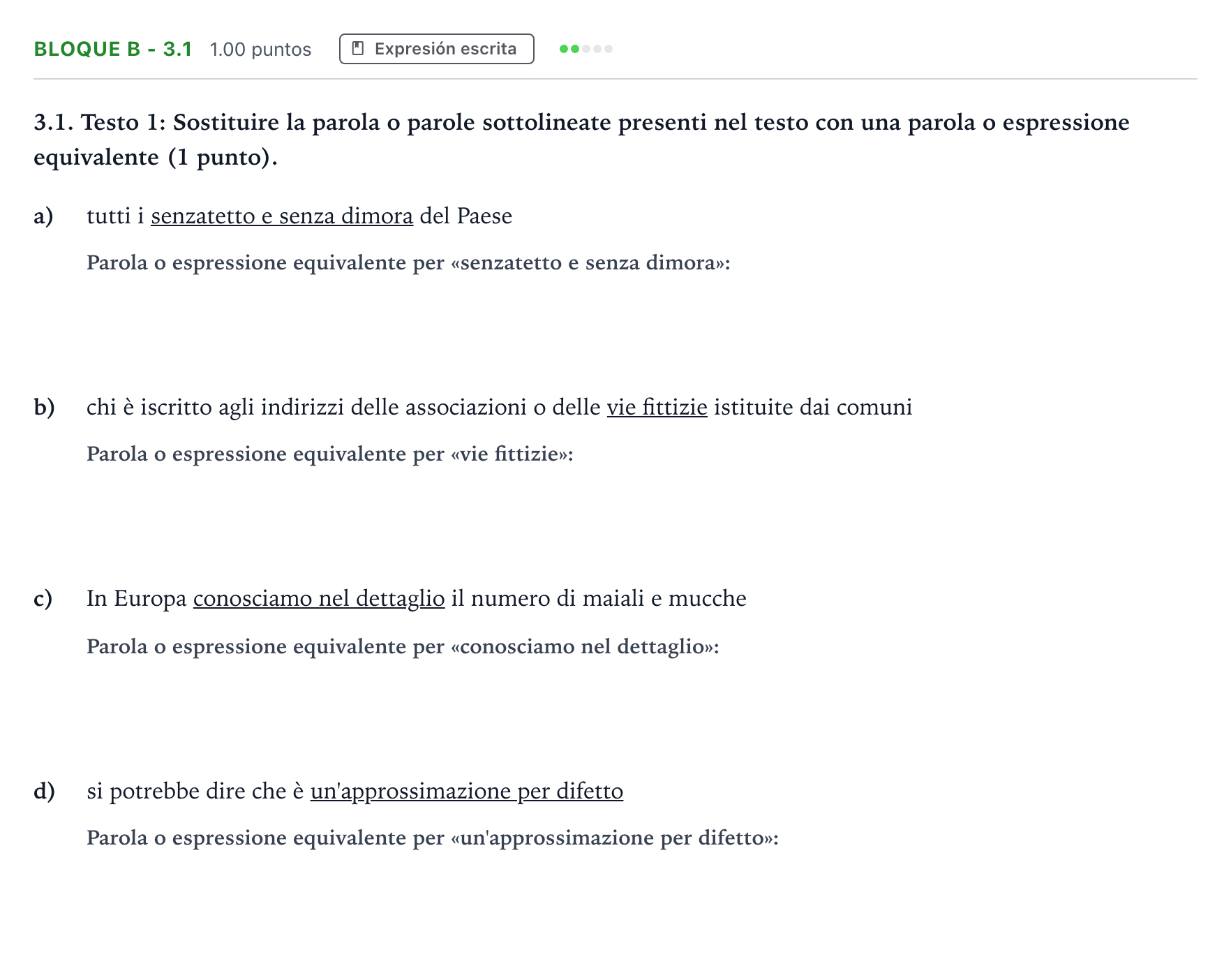 Enunciado: Bloque B - 3.1 · Italiano PAU Andalucía Ordinaria Titular (Acceso) 2023