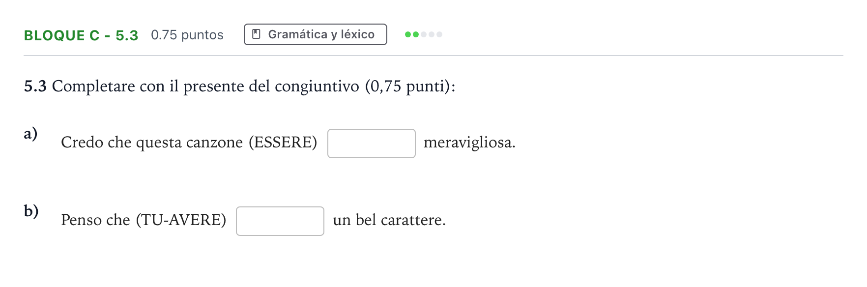 Enunciado: Bloque C - 5.3 · Italiano PAU Andalucía Ordinaria Titular (Acceso) 2023