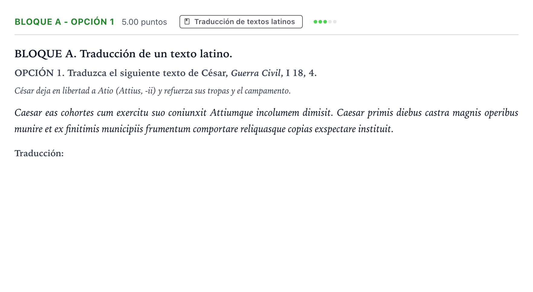 Enunciado: Bloque A - Opción 1 · Latín II PAU Andalucía Extraordinaria Reserva 2023