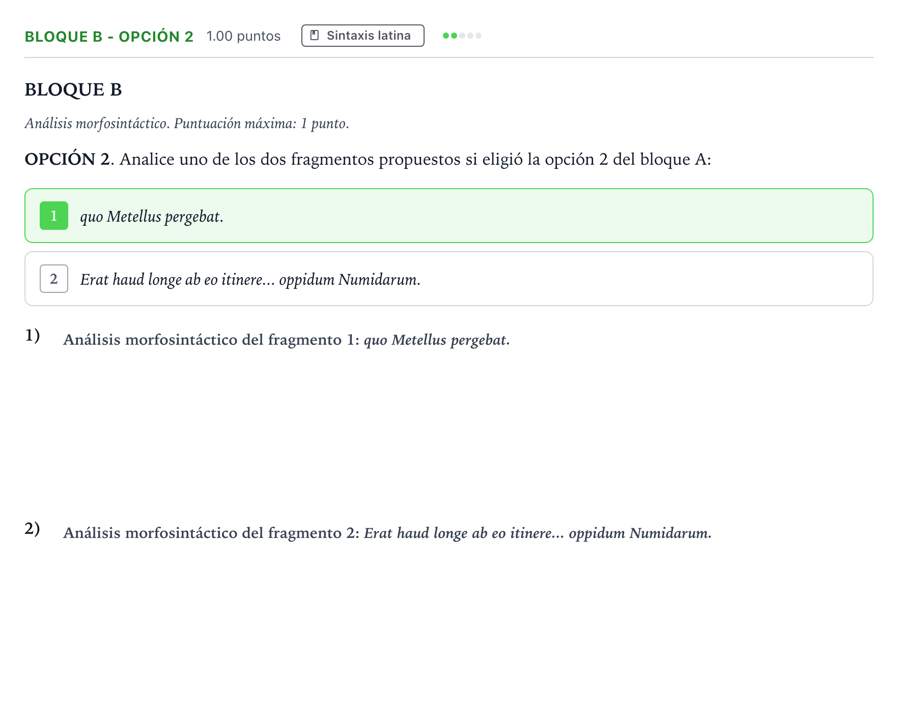 Enunciado: Bloque B - Opción 2 · Latín II PAU Andalucía Extraordinaria Suplente 2023
