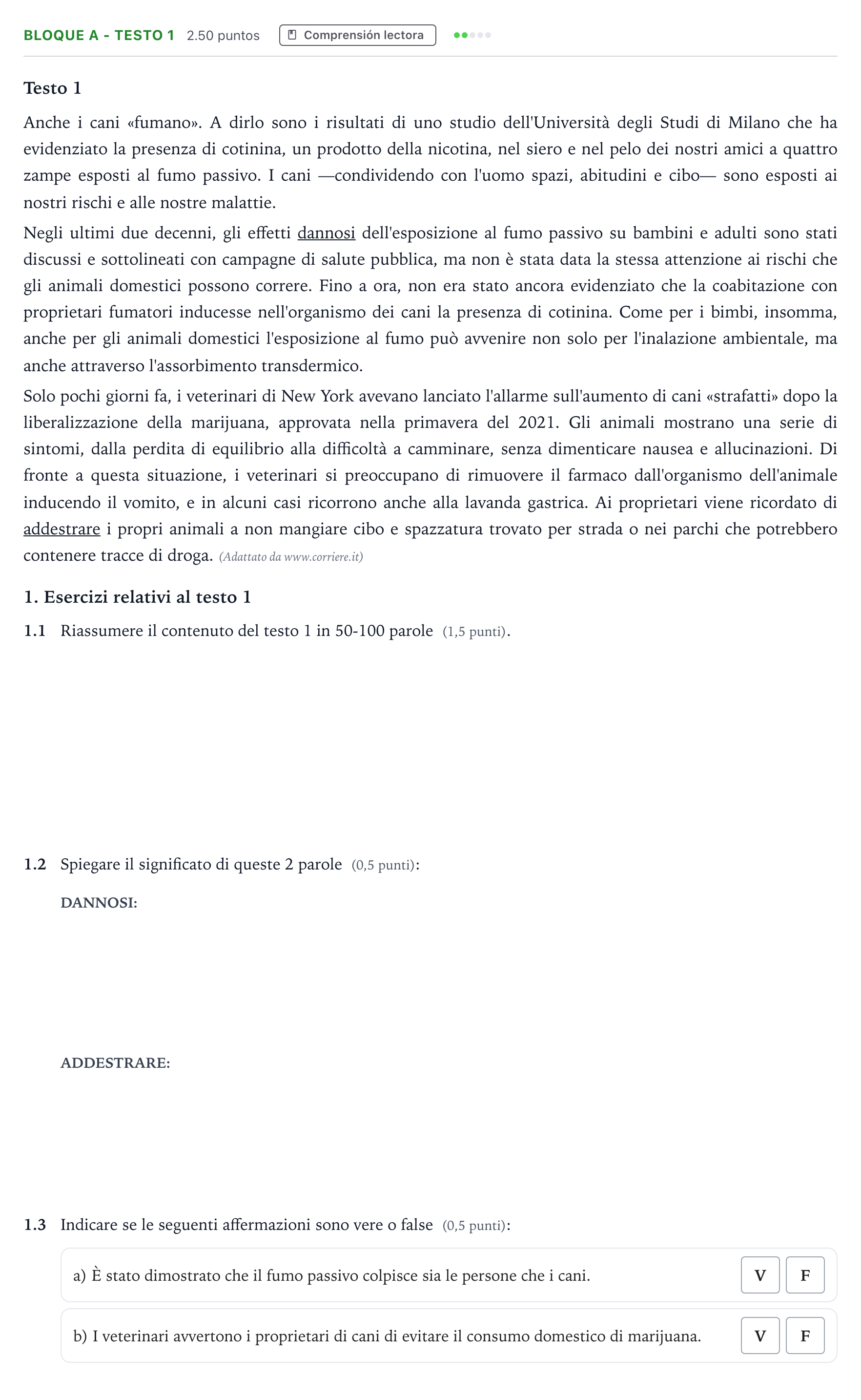 Enunciado: Bloque A - Testo 1 · Italiano PAU Andalucía Ordinaria Titular (Admisión) 2023