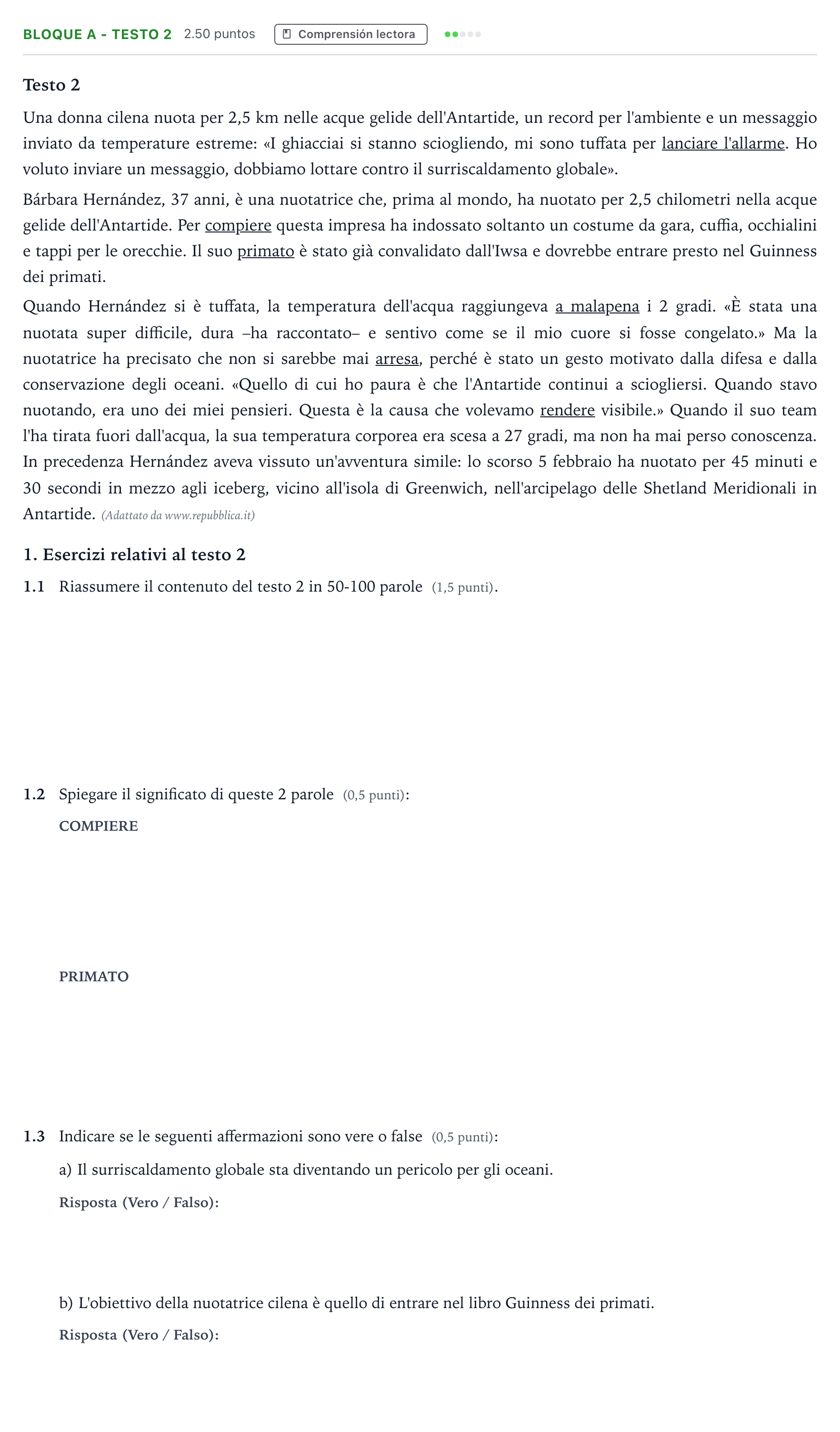 Enunciado: Bloque A - Testo 2 · Italiano PAU Andalucía Ordinaria Titular (Admisión) 2023
