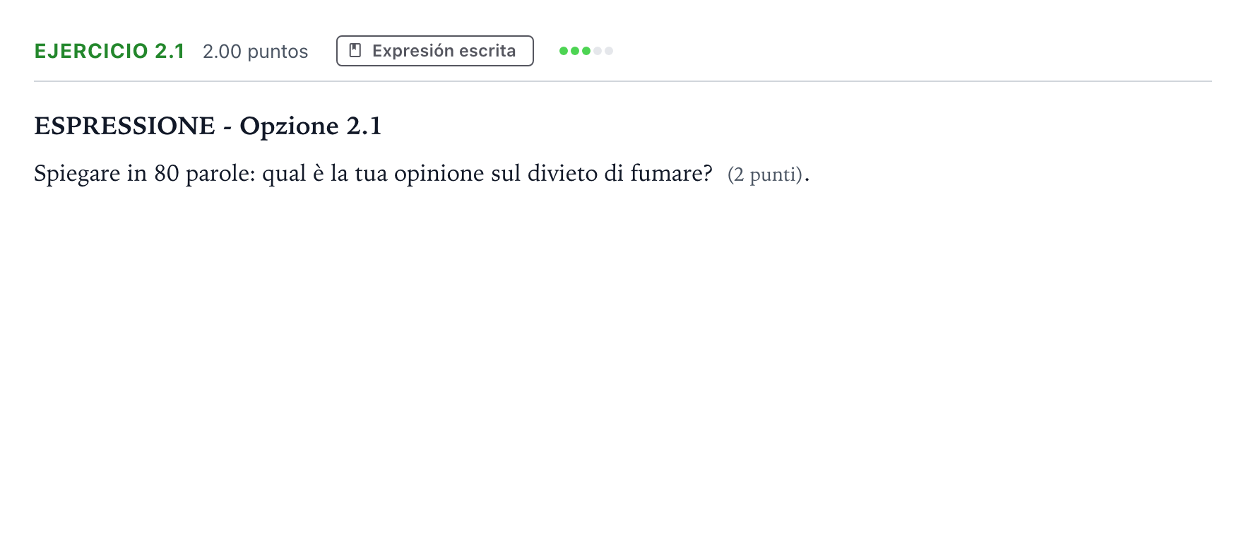 Enunciado: Ejercicio 2.1 · Italiano PAU Andalucía Ordinaria Titular (Admisión) 2023