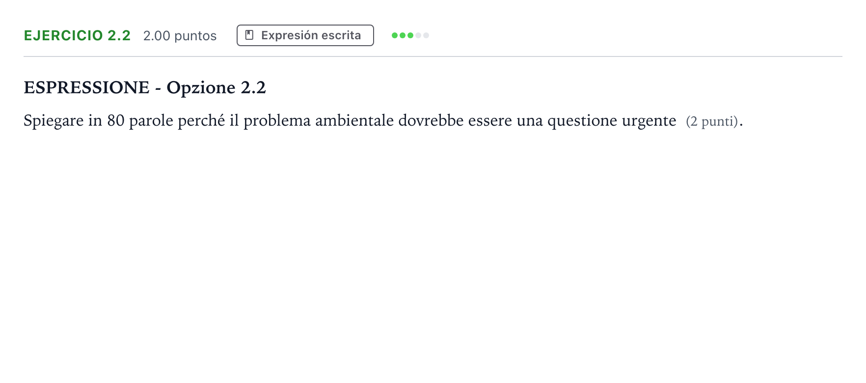 Enunciado: Ejercicio 2.2 · Italiano PAU Andalucía Ordinaria Titular (Admisión) 2023