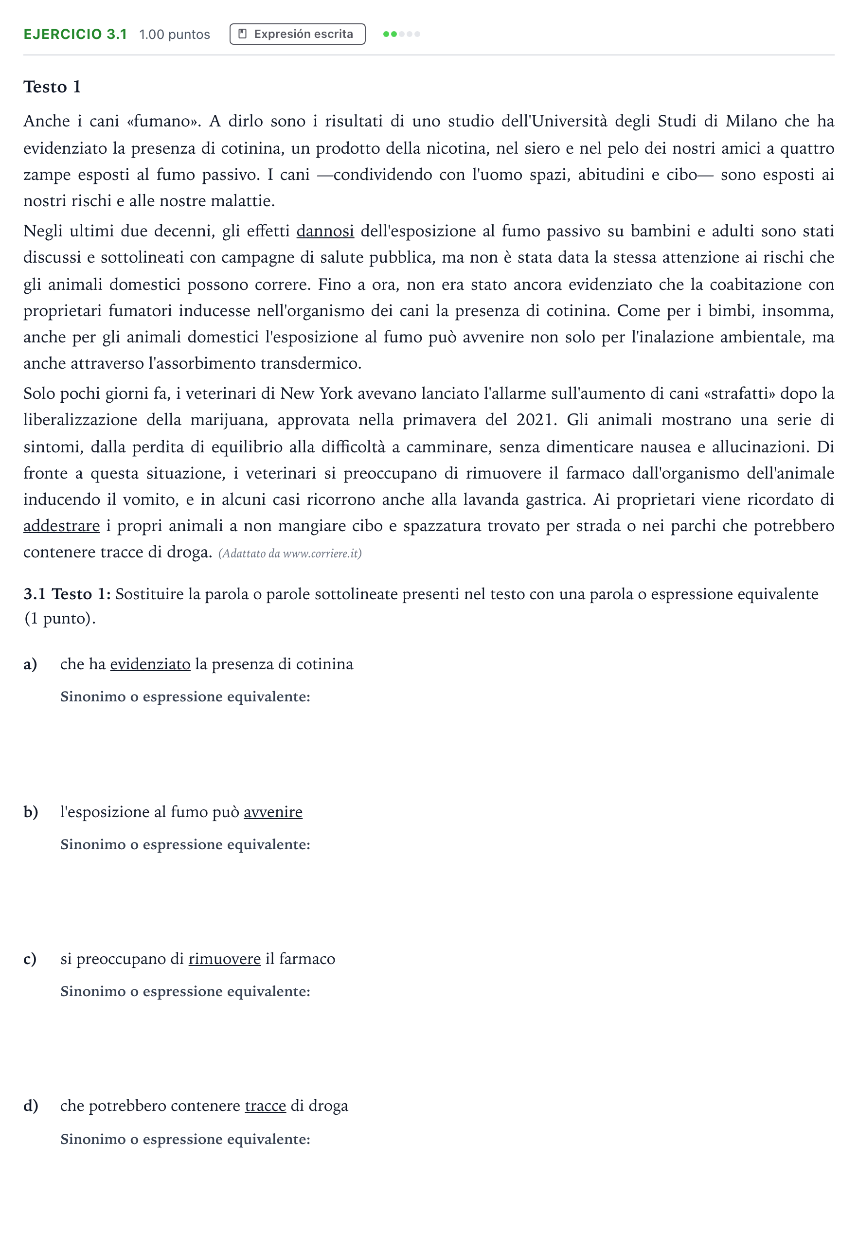 Enunciado: Ejercicio 3.1 · Italiano PAU Andalucía Ordinaria Titular (Admisión) 2023