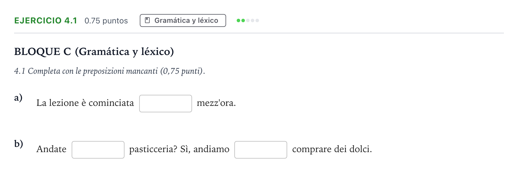 Enunciado: Ejercicio 4.1 · Italiano PAU Andalucía Ordinaria Titular (Admisión) 2023