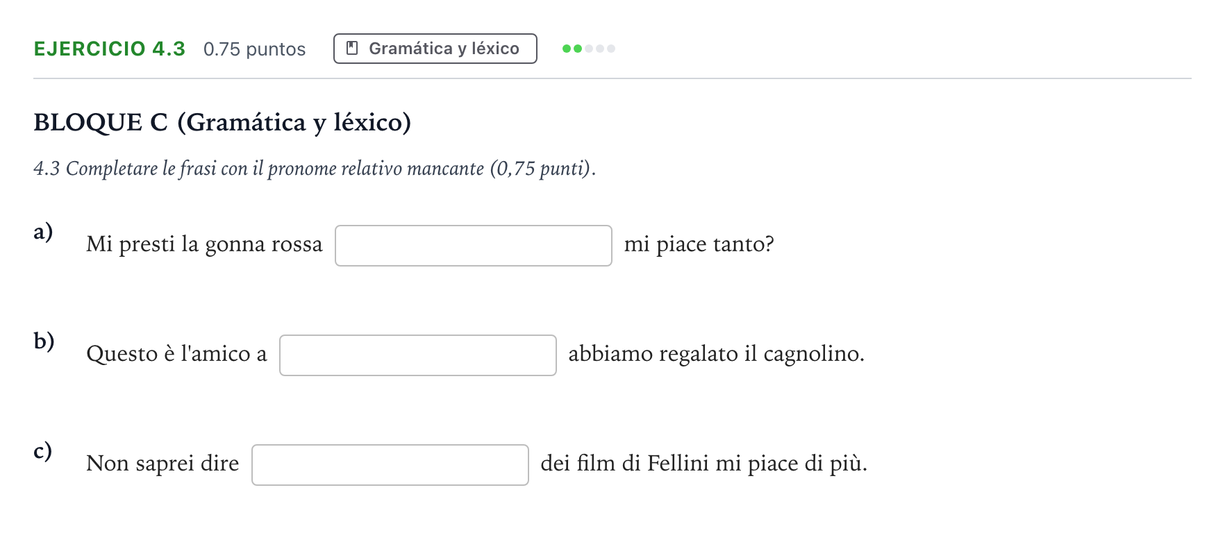 Enunciado: Ejercicio 4.3 · Italiano PAU Andalucía Ordinaria Titular (Admisión) 2023