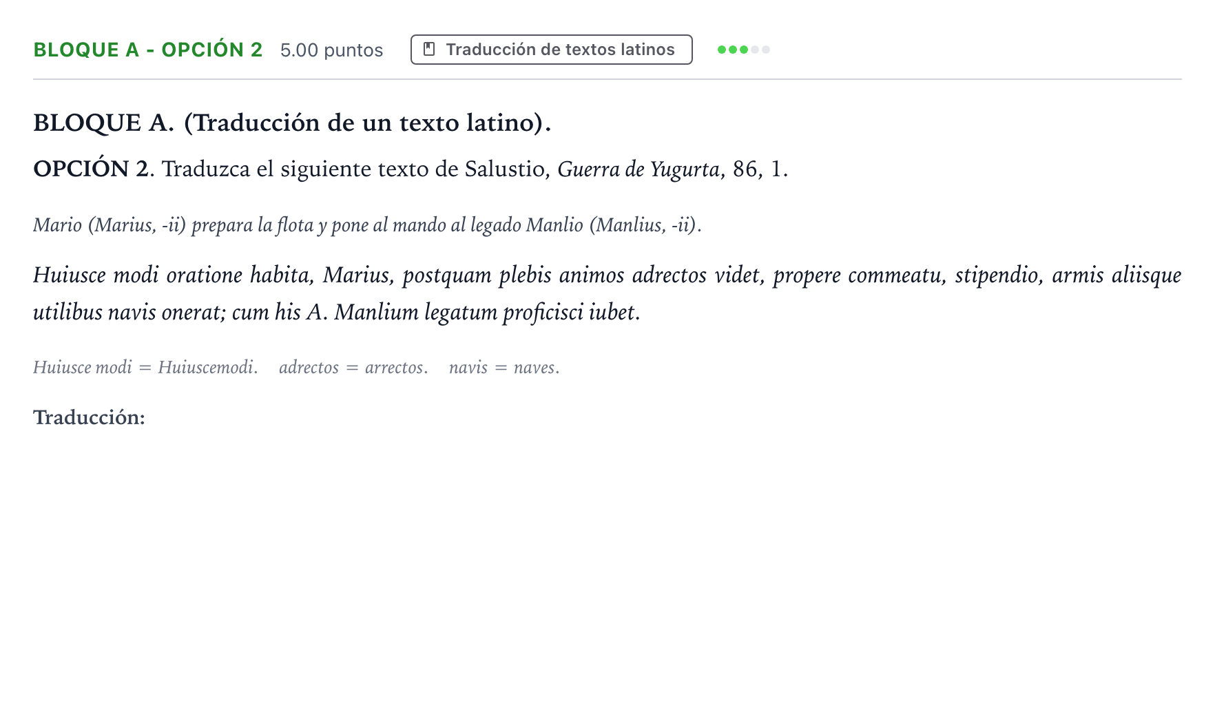 Enunciado: Bloque A - Opción 2 · Latín II PAU Andalucía Extraordinaria Titular 2023