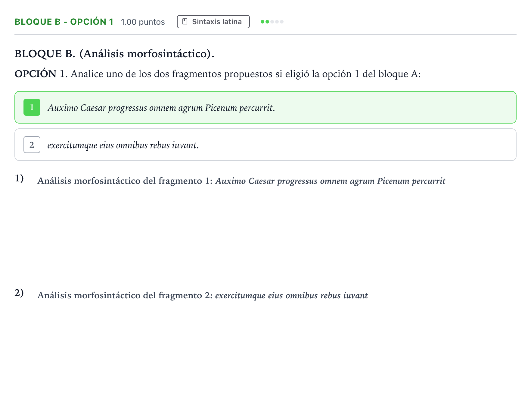 Enunciado: Bloque B - Opción 1 · Latín II PAU Andalucía Extraordinaria Titular 2023