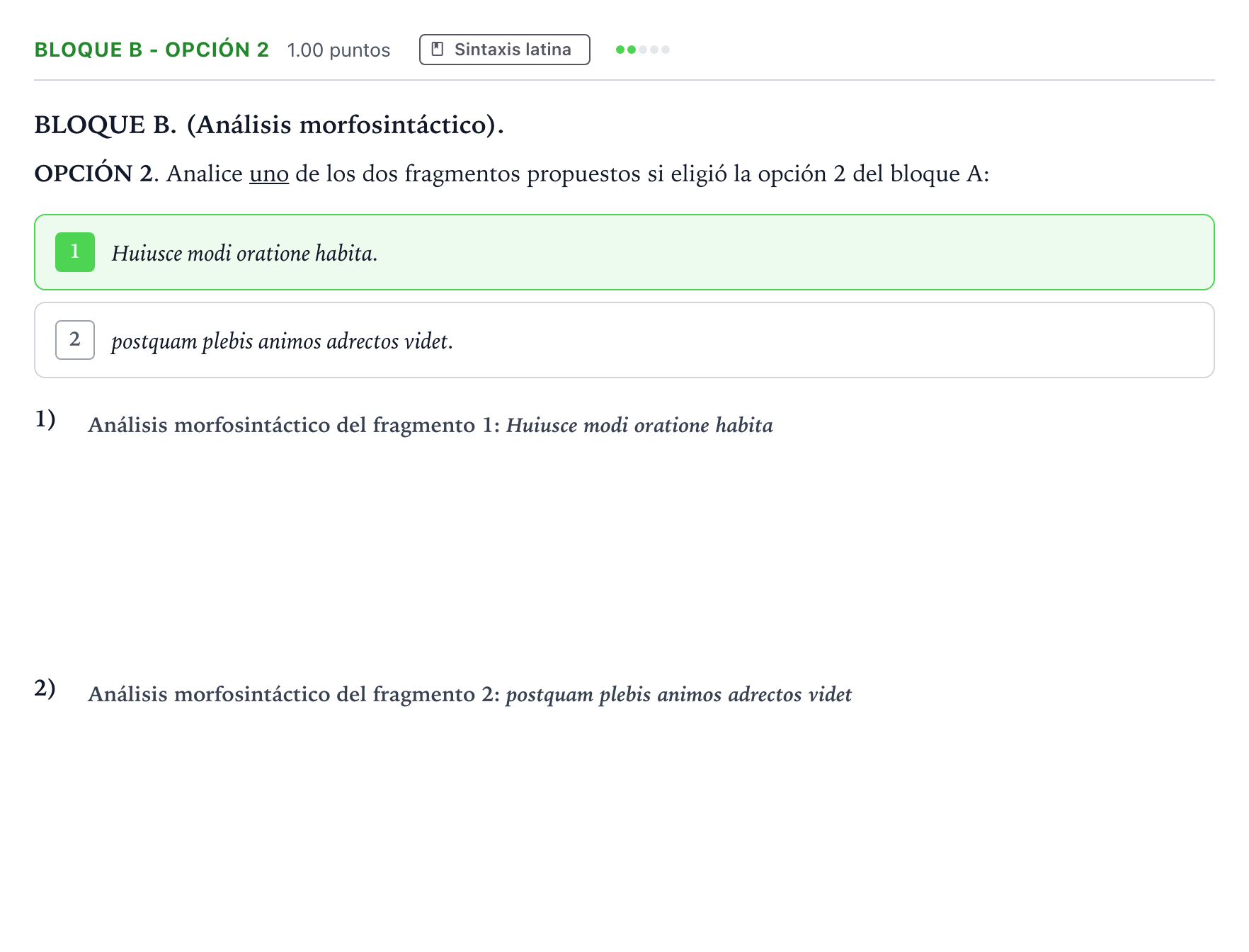 Enunciado: Bloque B - Opción 2 · Latín II PAU Andalucía Extraordinaria Titular 2023