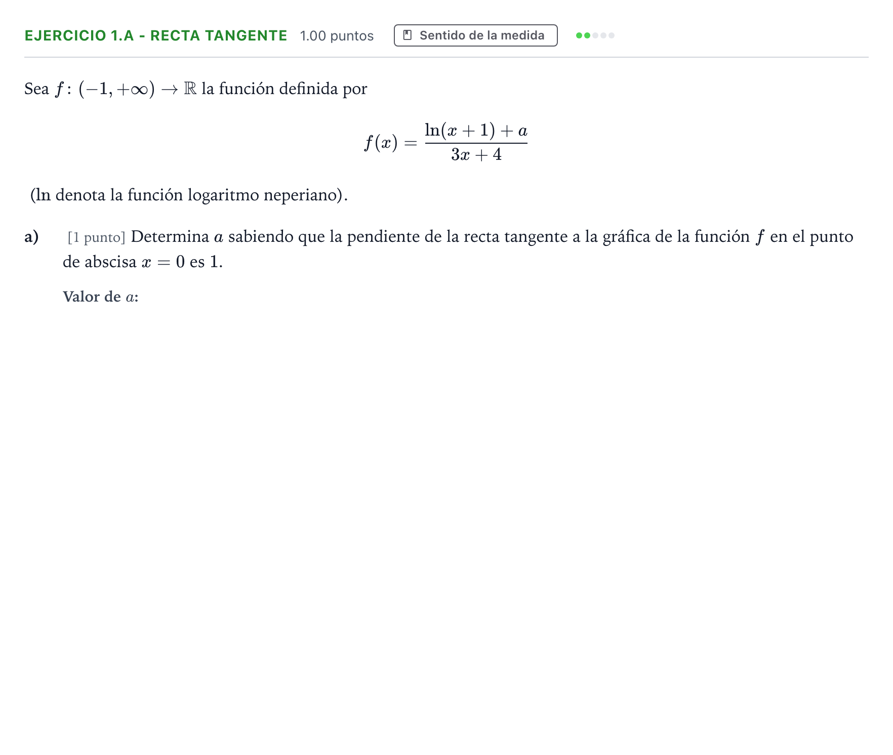 Enunciado: Ejercicio 1.a - Recta tangente · Matemáticas II PAU Andalucía Extraordinaria Suplente 2023