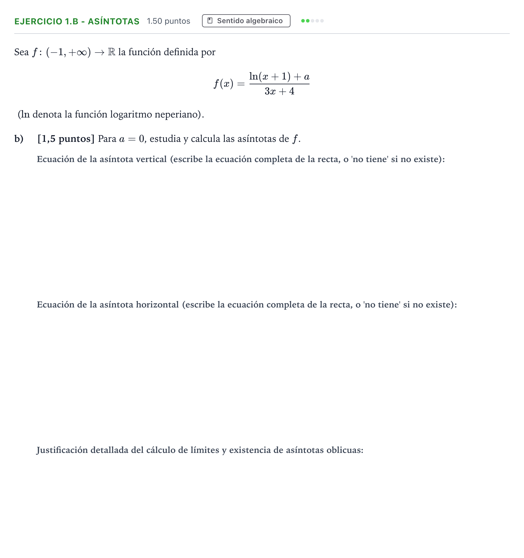 Enunciado: Ejercicio 1.b - Asíntotas · Matemáticas II PAU Andalucía Extraordinaria Suplente 2023