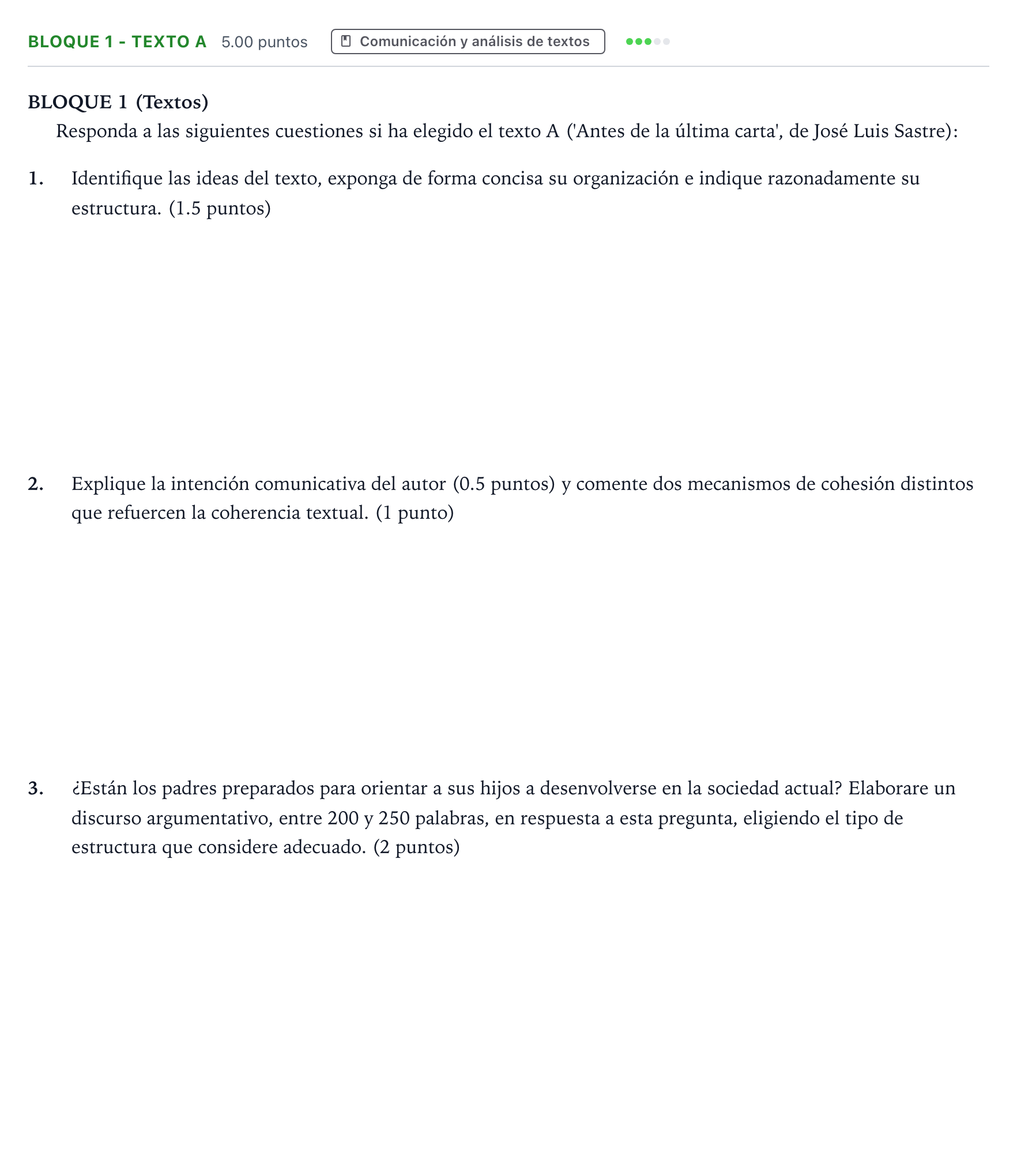 Enunciado: Bloque 1 - Texto A · Lengua Castellana y Literatura II PAU Andalucía Extraordinaria Titular 2023