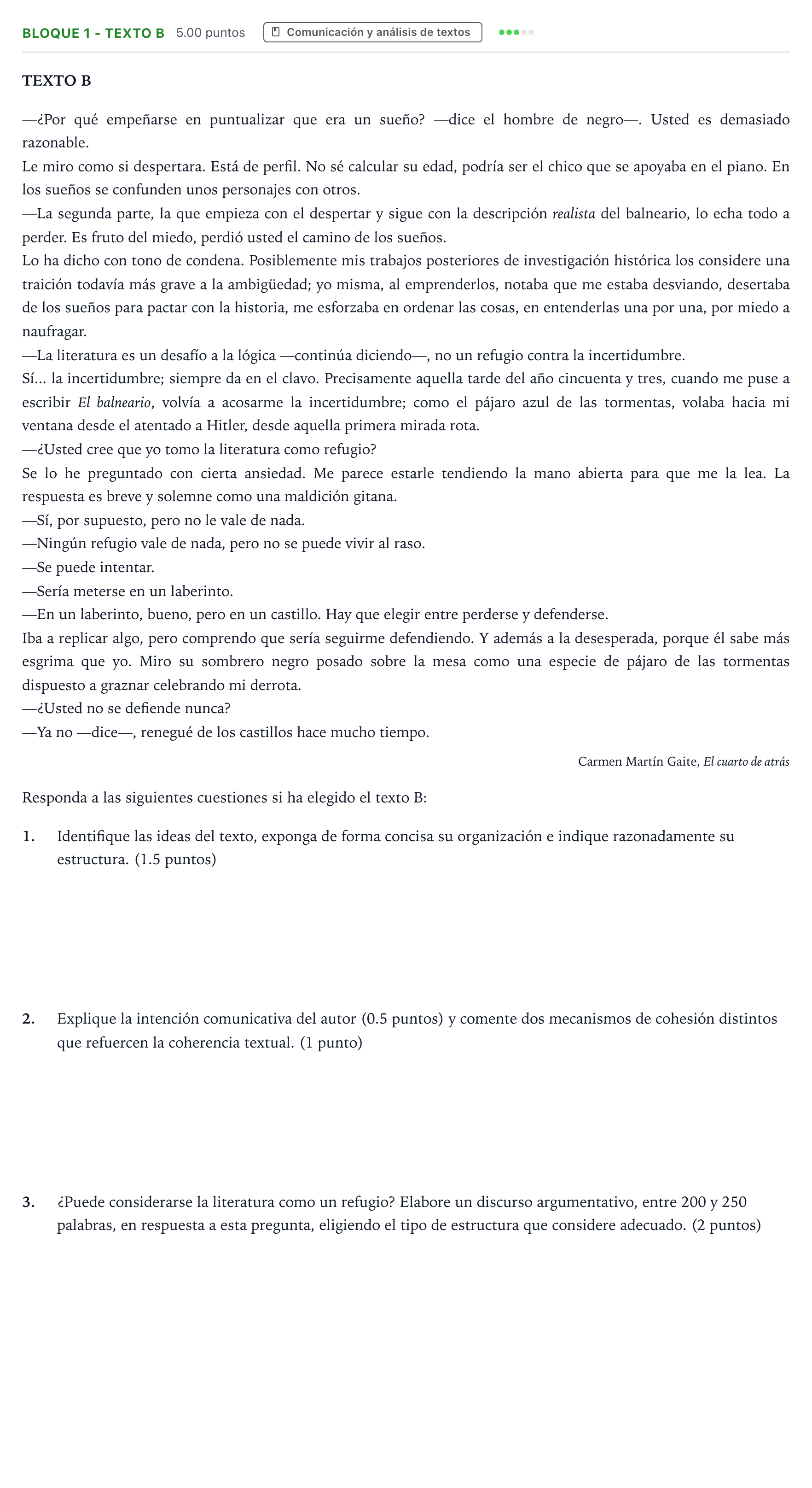 Enunciado: Bloque 1 - Texto B · Lengua Castellana y Literatura II PAU Andalucía Extraordinaria Titular 2023