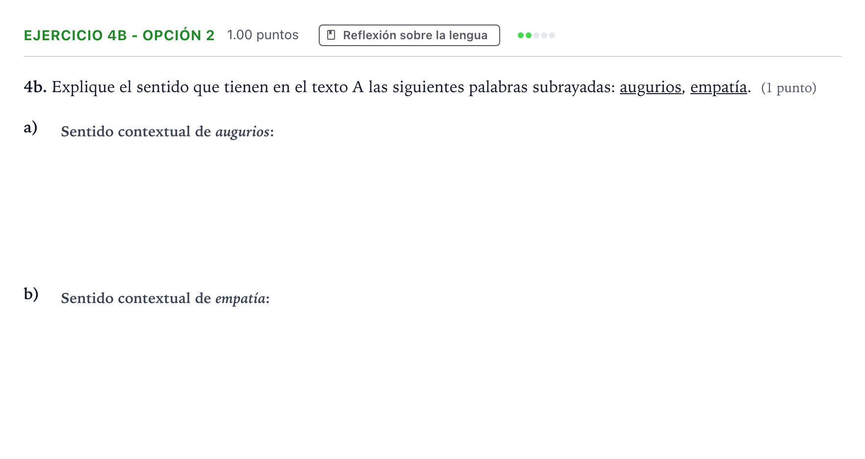 Enunciado: Ejercicio 4b - Opción 2 · Lengua Castellana y Literatura II PAU Andalucía Extraordinaria Titular 2023