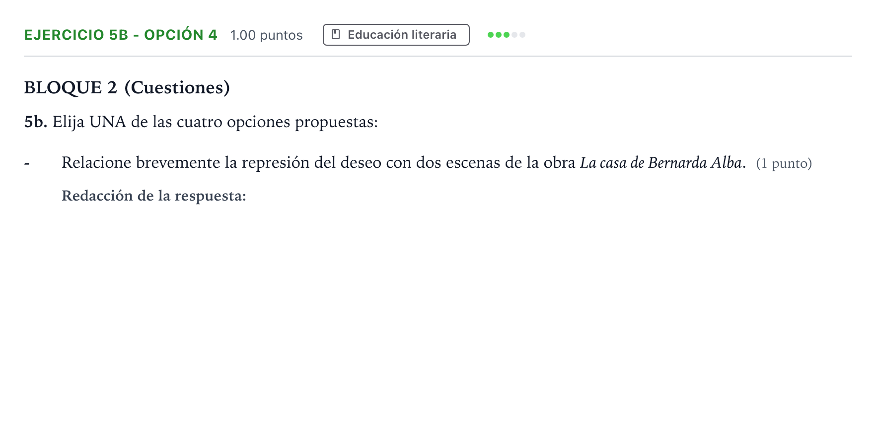 Enunciado: Ejercicio 5b - Opción 4 · Lengua Castellana y Literatura II PAU Andalucía Extraordinaria Titular 2023