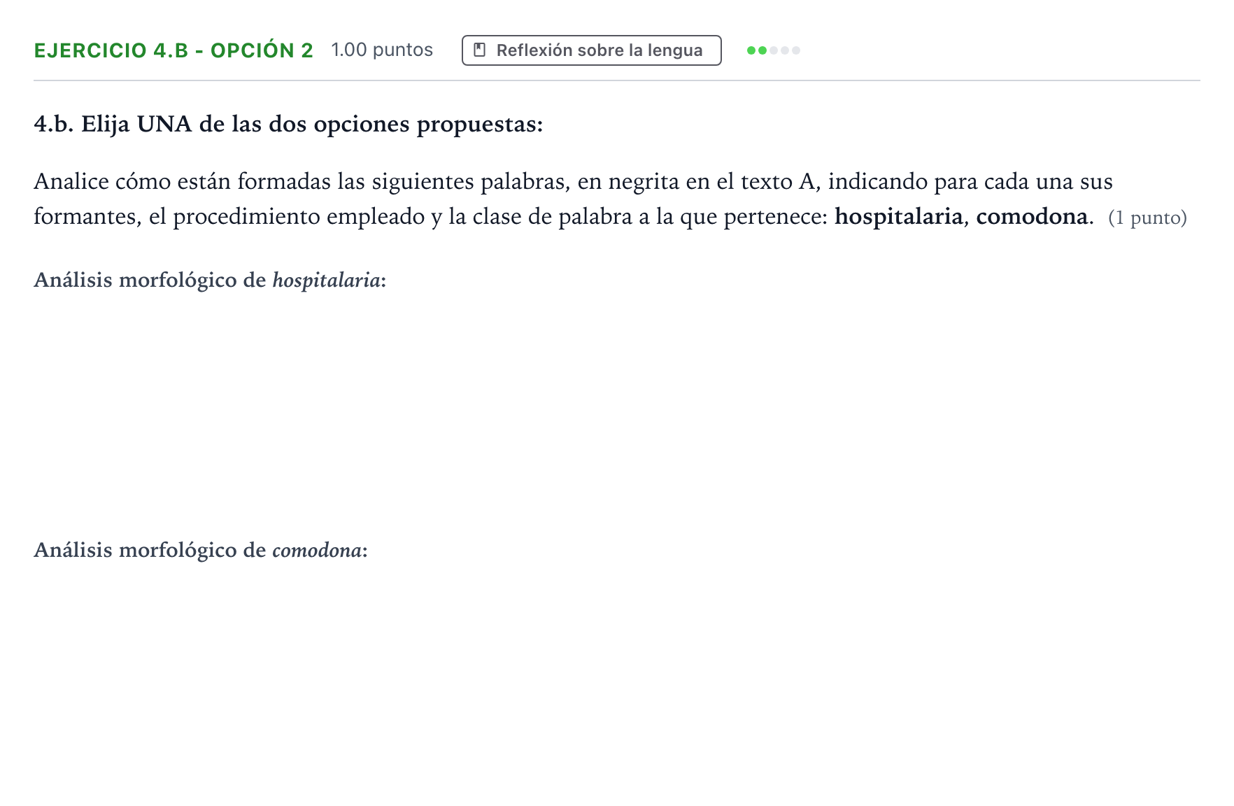 Enunciado: Ejercicio 4.b - Opción 2 · Lengua Castellana y Literatura II PAU Andalucía Extraordinaria Suplente 2023