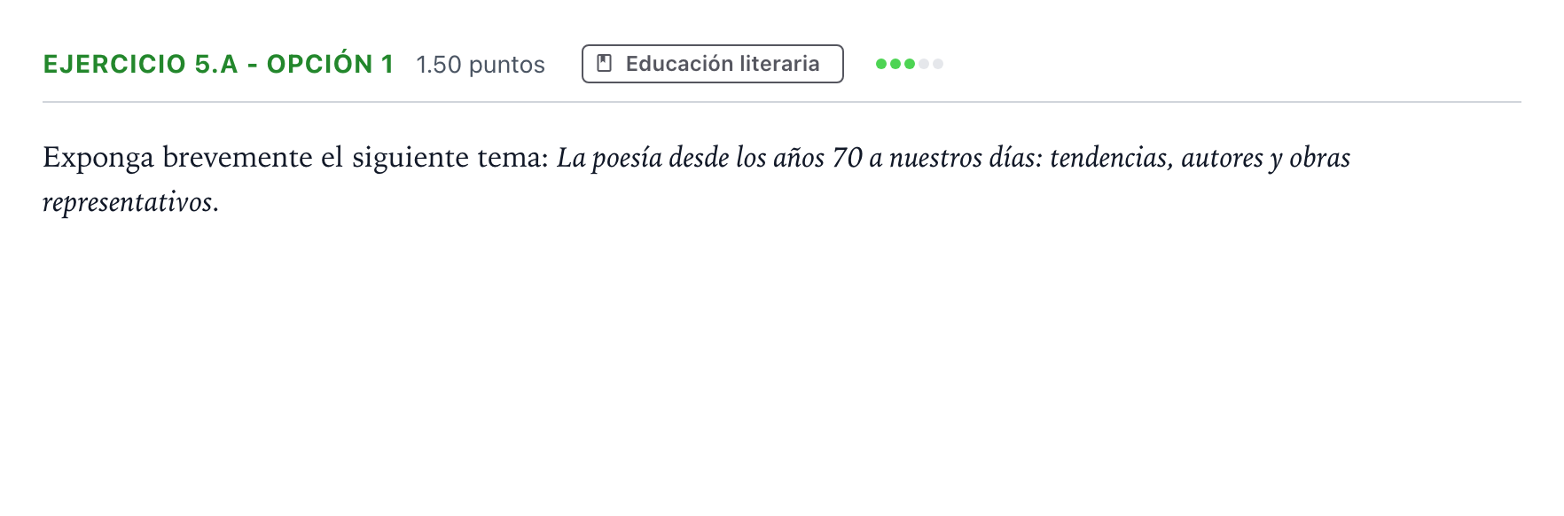 Enunciado: Ejercicio 5.a - Opción 1 · Lengua Castellana y Literatura II PAU Andalucía Extraordinaria Suplente 2023