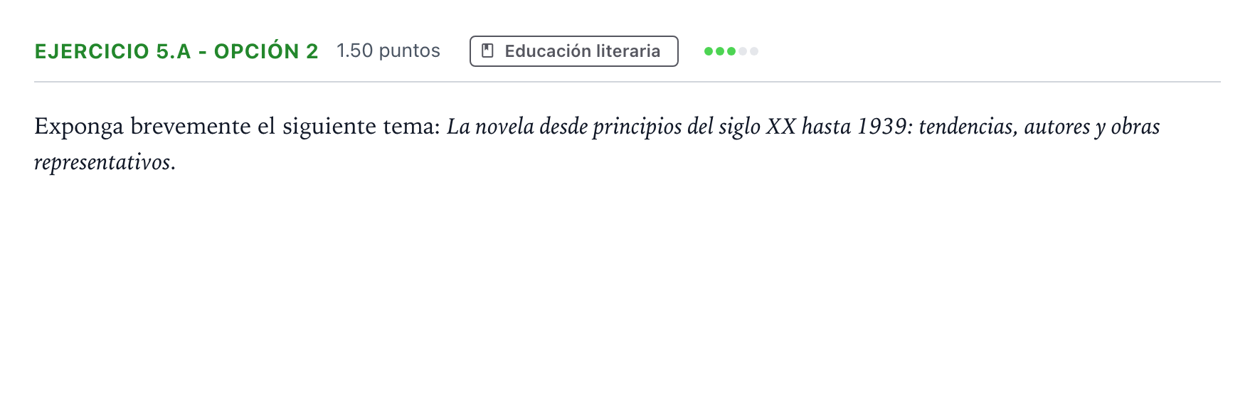 Enunciado: Ejercicio 5.a - Opción 2 · Lengua Castellana y Literatura II PAU Andalucía Extraordinaria Suplente 2023