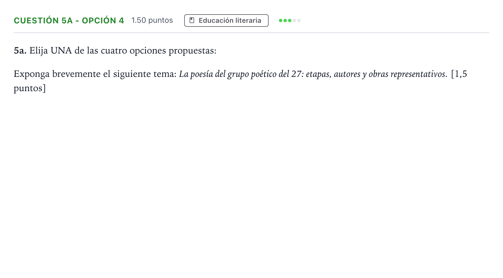 Enunciado: Cuestión 5a - Opción 4 · Lengua Castellana y Literatura II PAU Andalucía Ordinaria Titular 2023