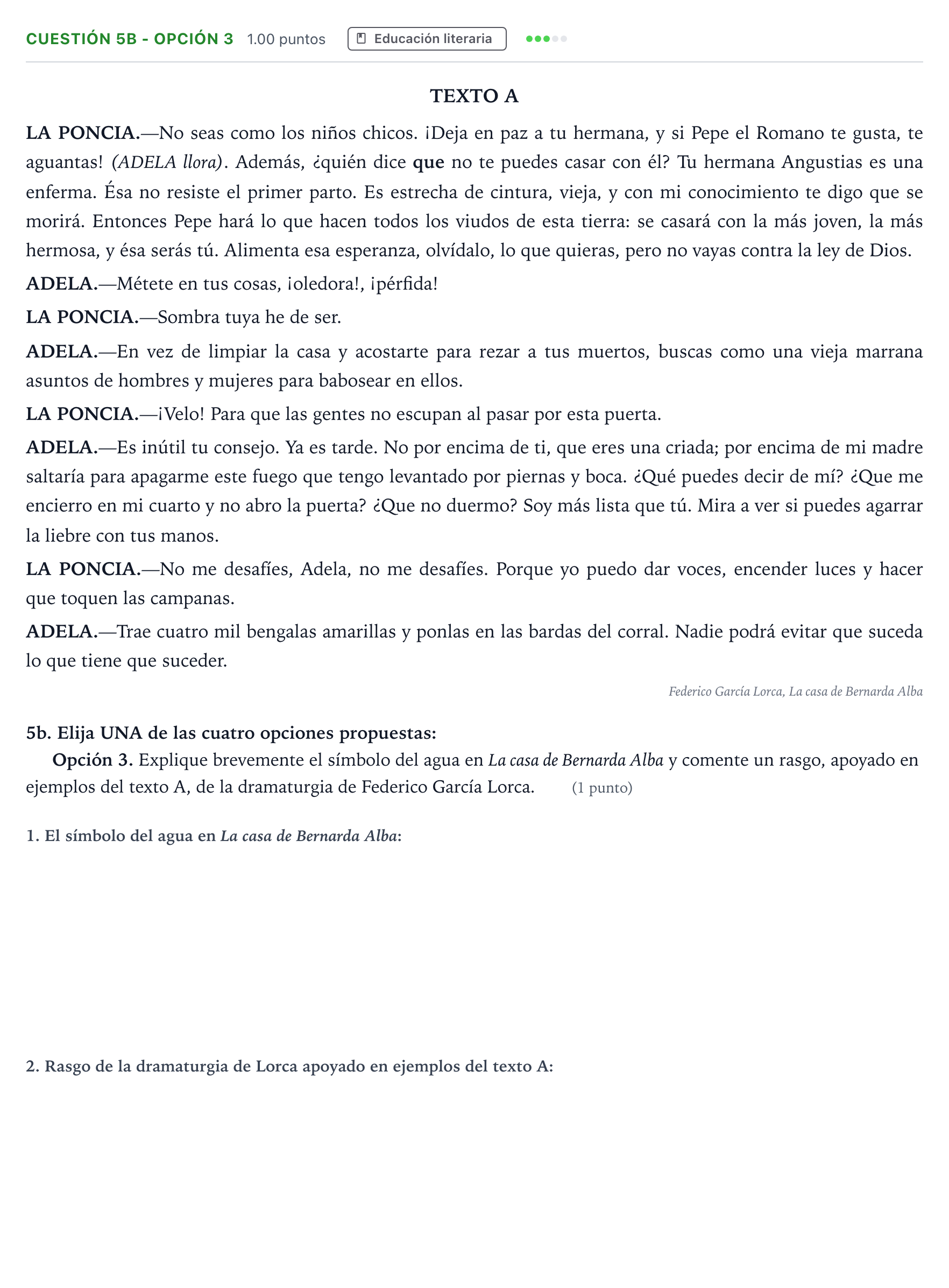 Enunciado: Cuestión 5b - Opción 3 · Lengua Castellana y Literatura II PAU Andalucía Ordinaria Titular 2023