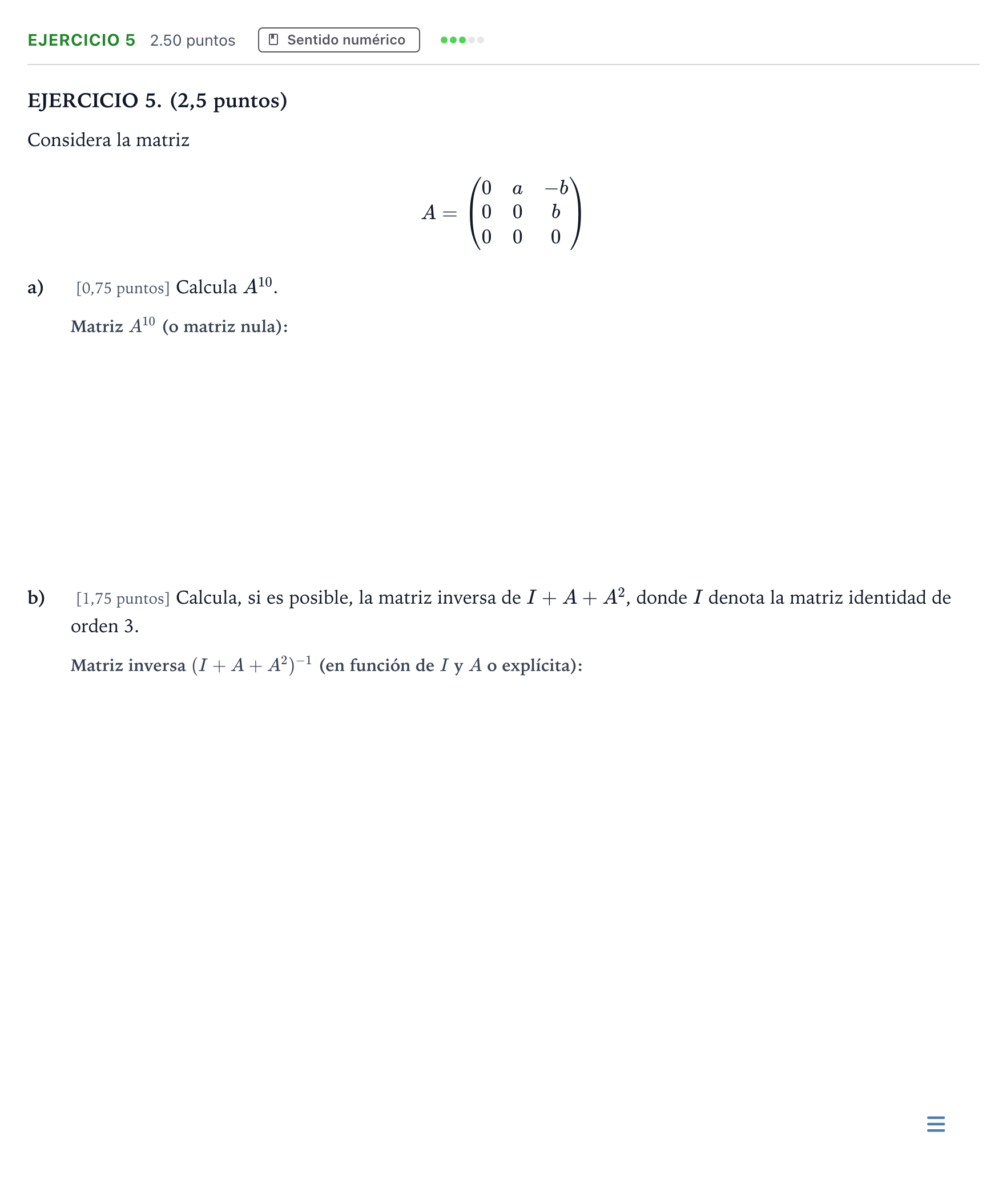 Enunciado: EJERCICIO 5 · Matemáticas II PAU Andalucía Extraordinaria Reserva 2023