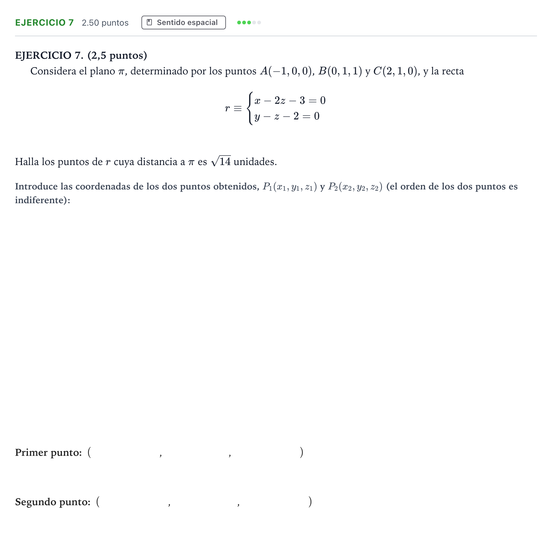 Enunciado: EJERCICIO 7 · Matemáticas II PAU Andalucía Extraordinaria Reserva 2023