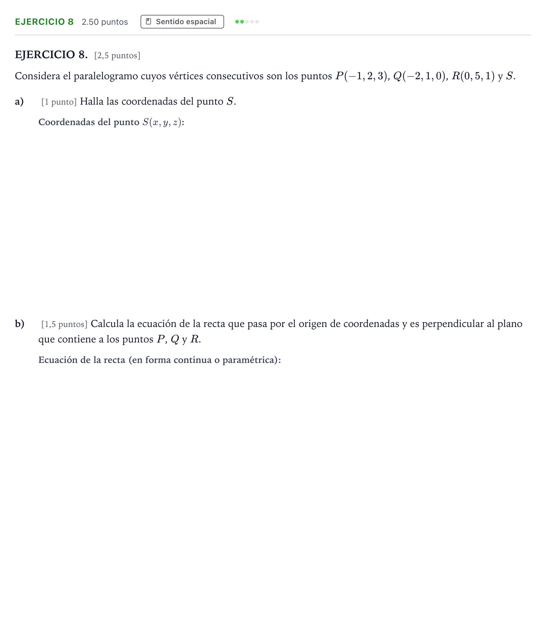 Enunciado: EJERCICIO 8 · Matemáticas II PAU Andalucía Extraordinaria Reserva 2023