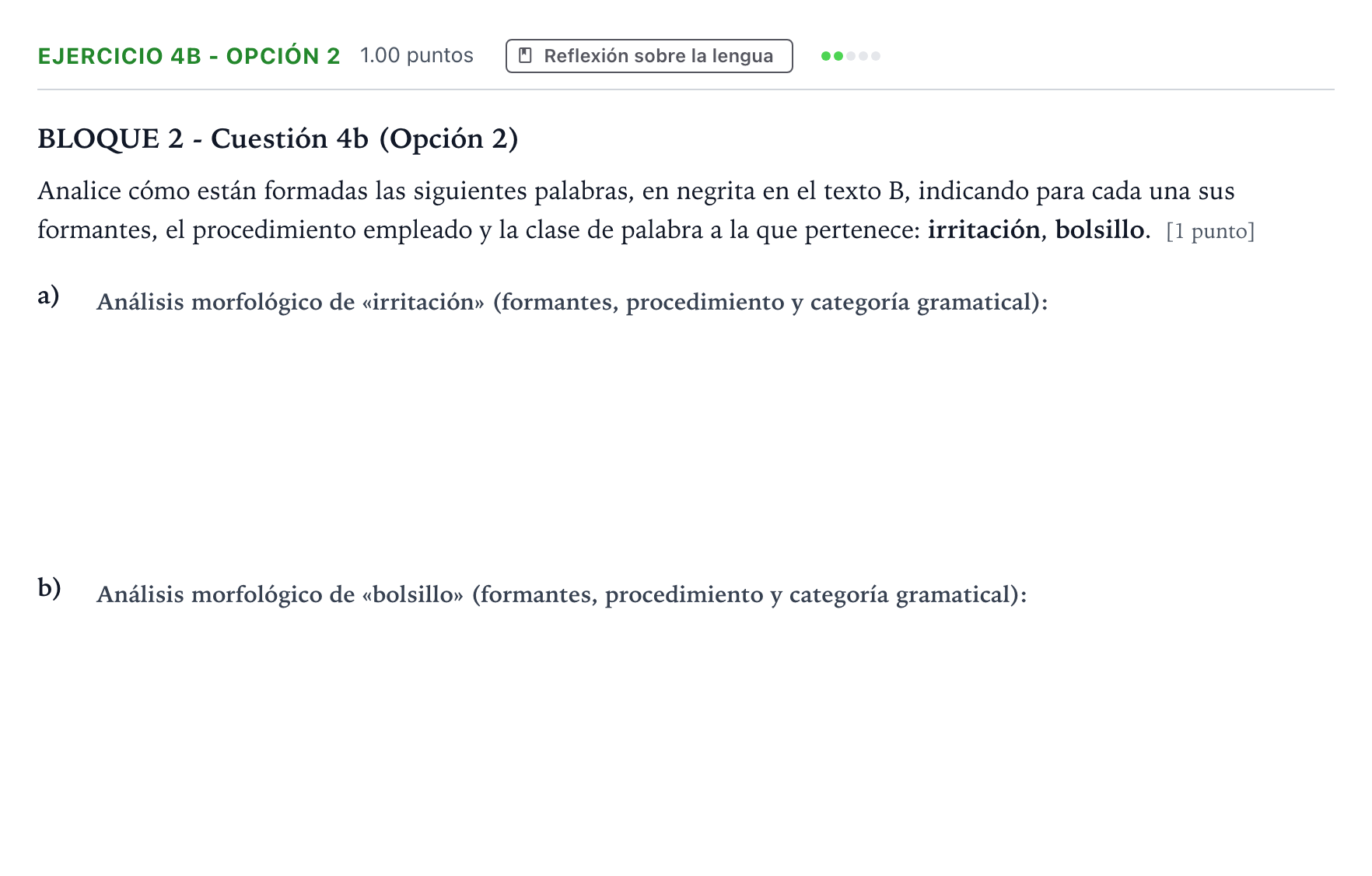 Enunciado: Ejercicio 4b - Opción 2 · Lengua Castellana y Literatura II PAU Andalucía Ordinaria Suplente 2023
