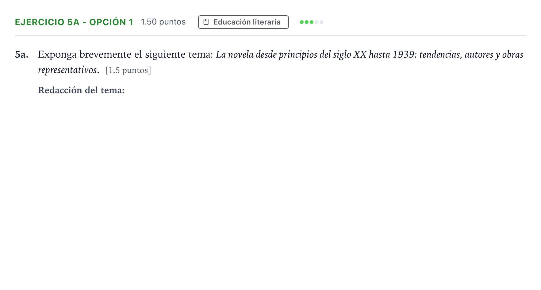 Enunciado: Ejercicio 5a - Opción 1 · Lengua Castellana y Literatura II PAU Andalucía Ordinaria Suplente 2023