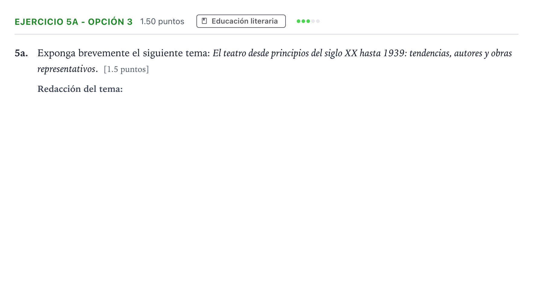 Enunciado: Ejercicio 5a - Opción 3 · Lengua Castellana y Literatura II PAU Andalucía Ordinaria Suplente 2023