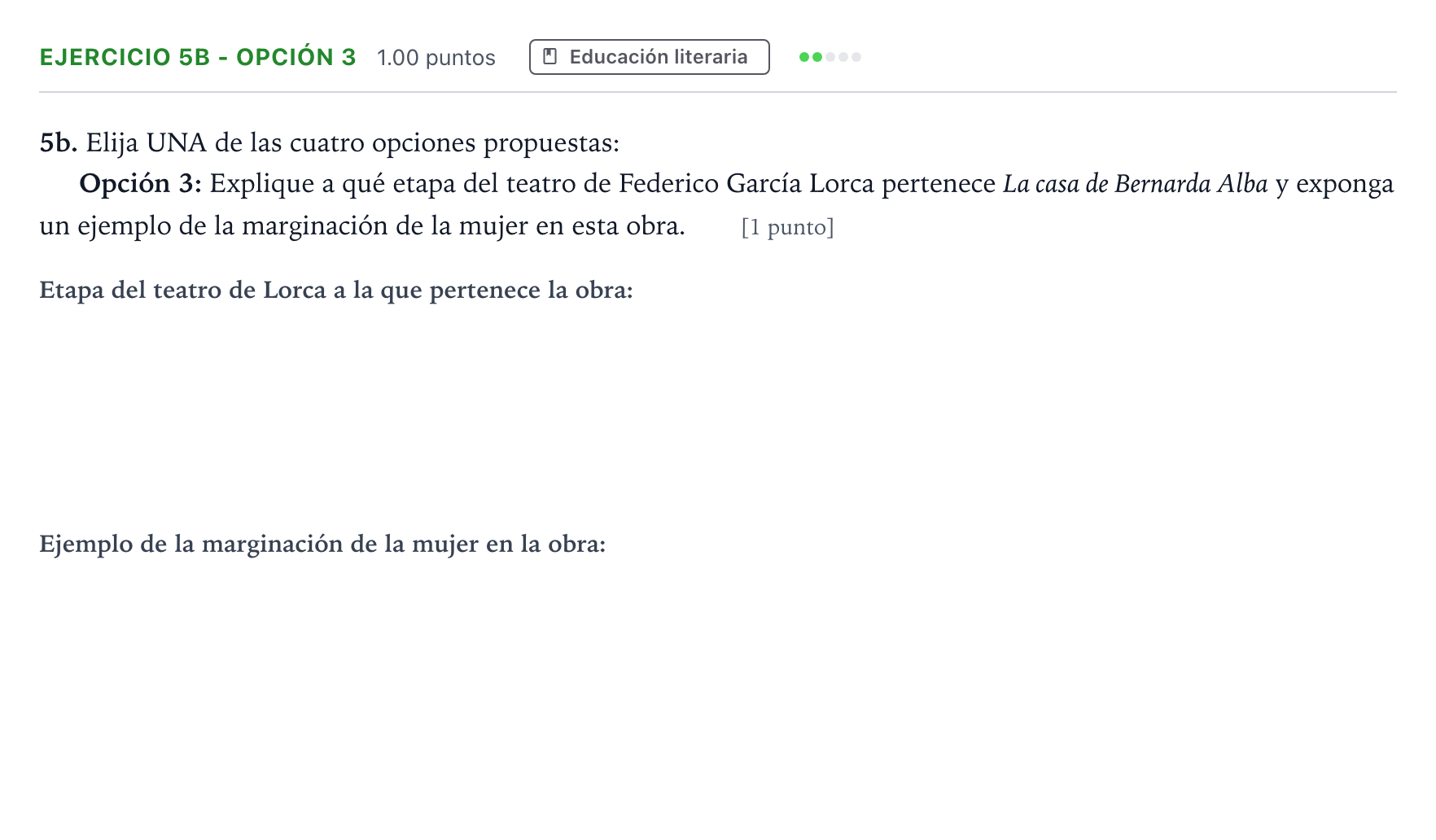 Enunciado: Ejercicio 5b - Opción 3 · Lengua Castellana y Literatura II PAU Andalucía Ordinaria Suplente 2023