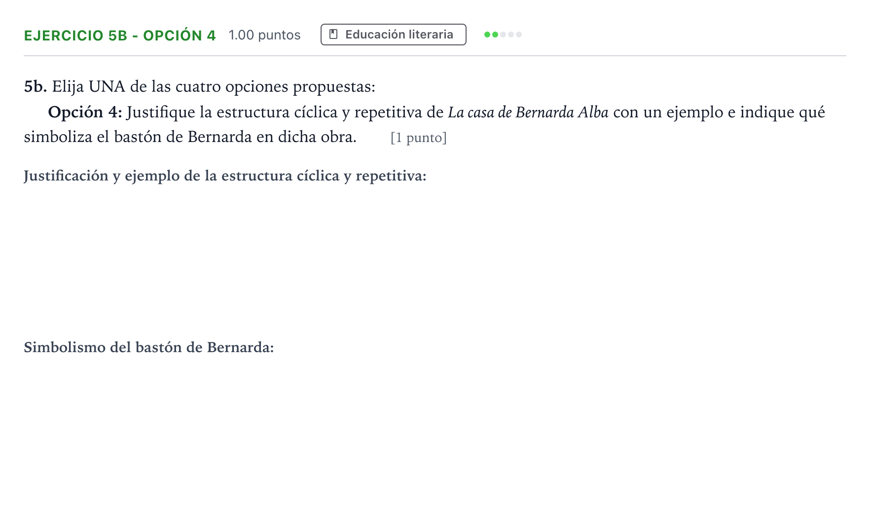Enunciado: Ejercicio 5b - Opción 4 · Lengua Castellana y Literatura II PAU Andalucía Ordinaria Suplente 2023