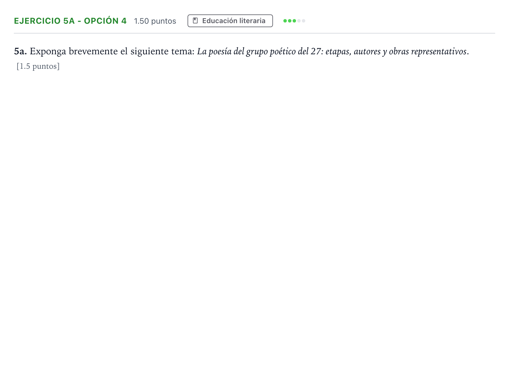 Enunciado: Ejercicio 5a - Opción 4 · Lengua Castellana y Literatura II PAU Andalucía Ordinaria Reserva 2023