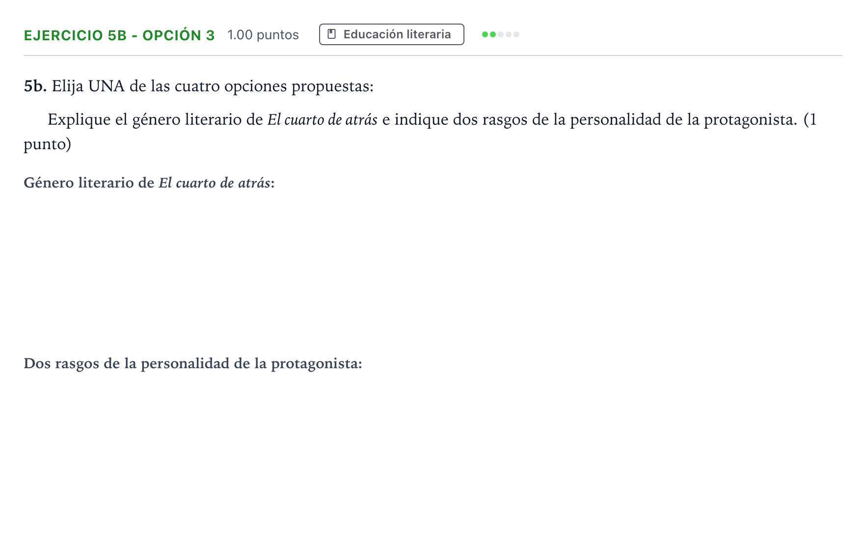Enunciado: Ejercicio 5b - Opción 3 · Lengua Castellana y Literatura II PAU Andalucía Ordinaria Reserva 2023