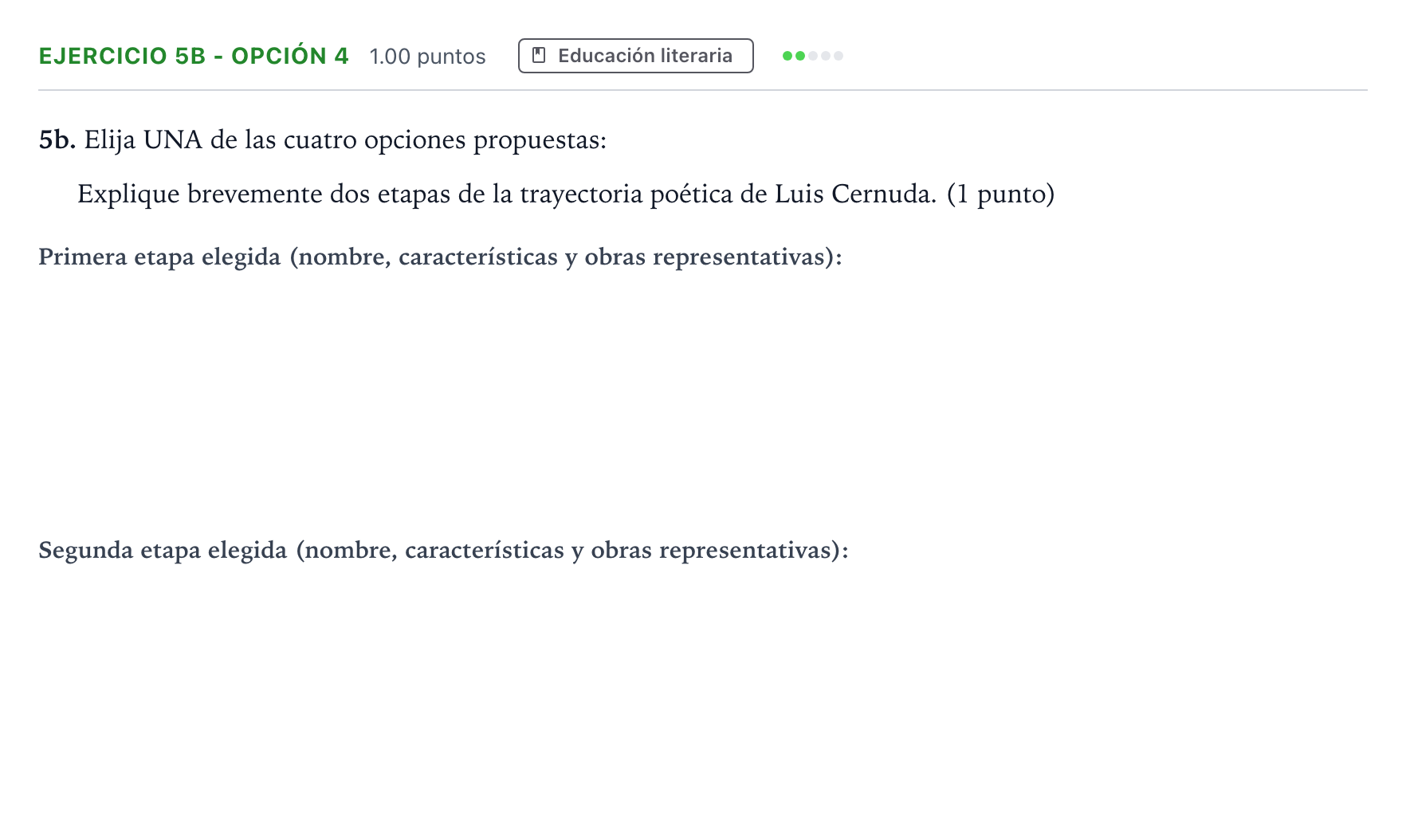 Enunciado: Ejercicio 5b - Opción 4 · Lengua Castellana y Literatura II PAU Andalucía Ordinaria Reserva 2023