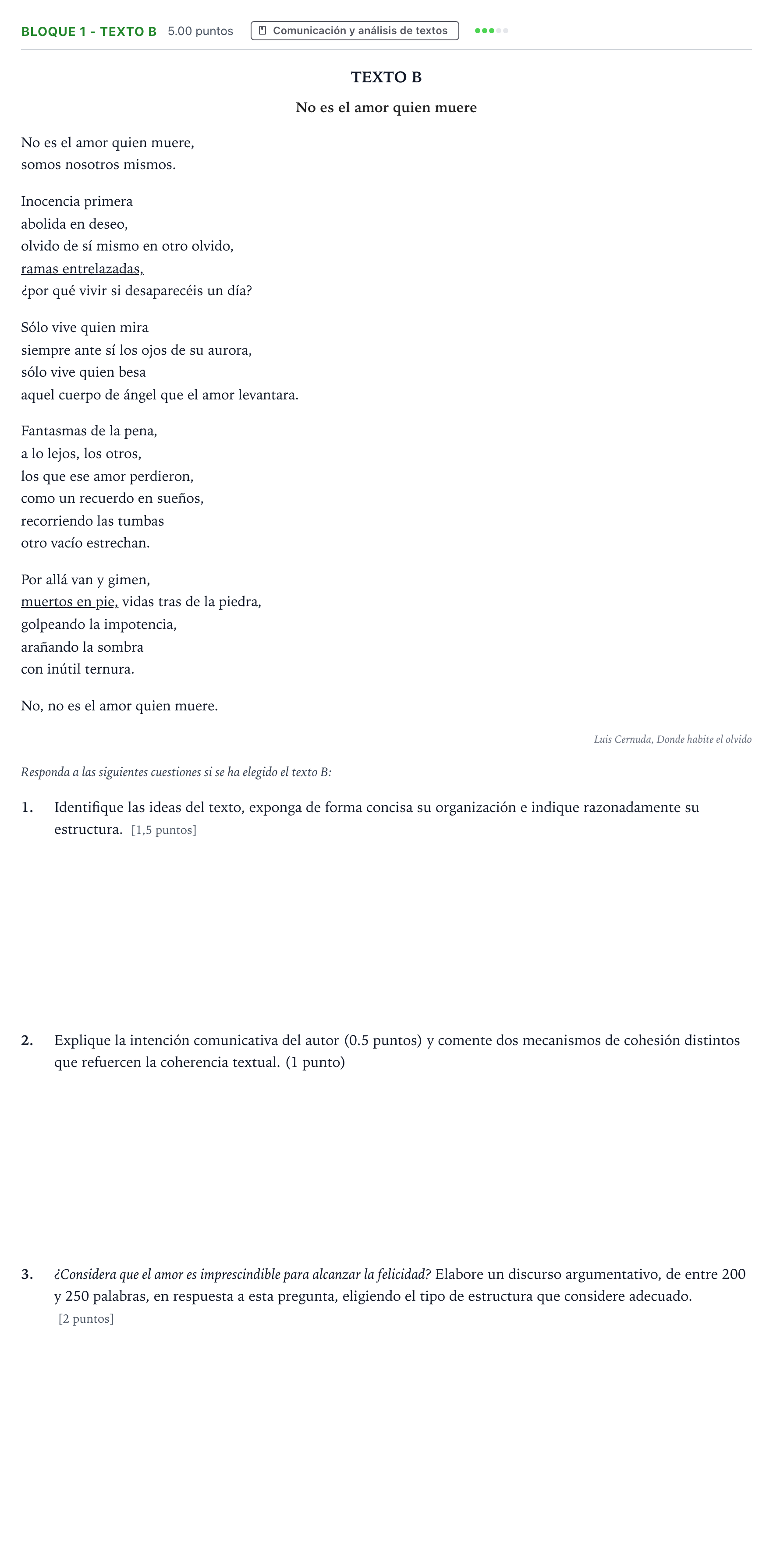 Enunciado: Bloque 1 - Texto B · Lengua Castellana y Literatura II PAU Andalucía Extraordinaria Reserva 2023