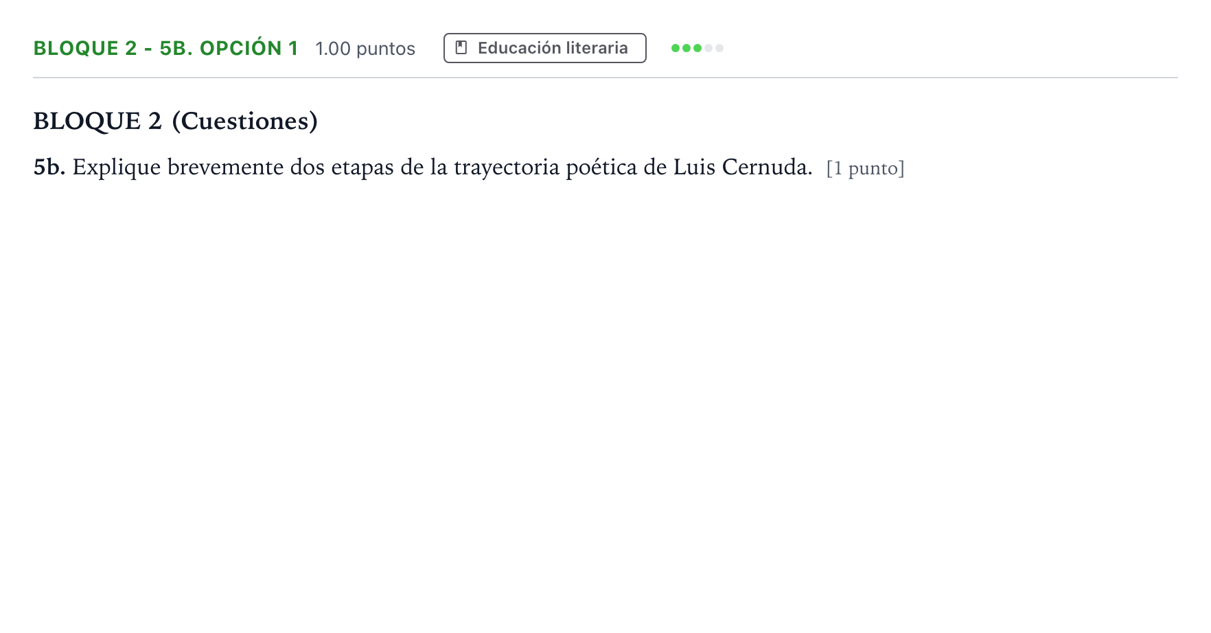 Enunciado: Bloque 2 - 5b. Opción 1 · Lengua Castellana y Literatura II PAU Andalucía Extraordinaria Reserva 2023