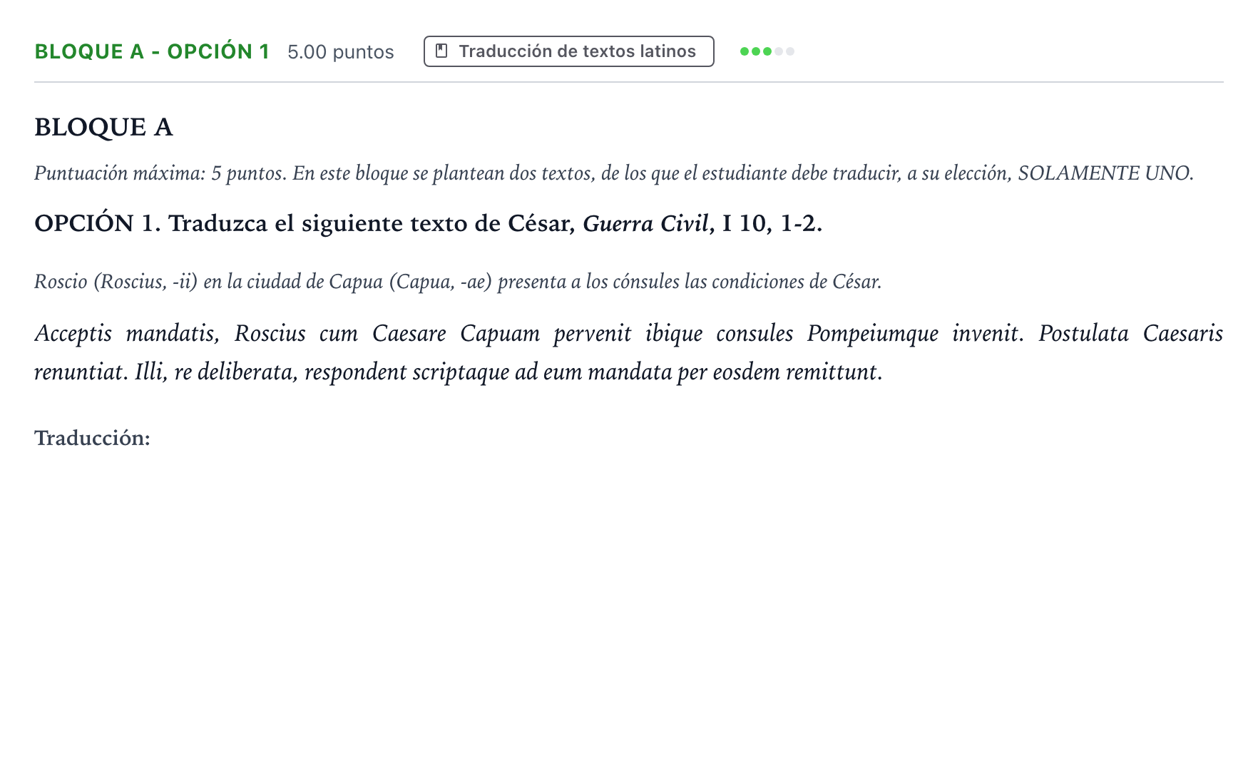 Enunciado: Bloque A - Opción 1 · Latín II PAU Andalucía Ordinaria Suplente 2023