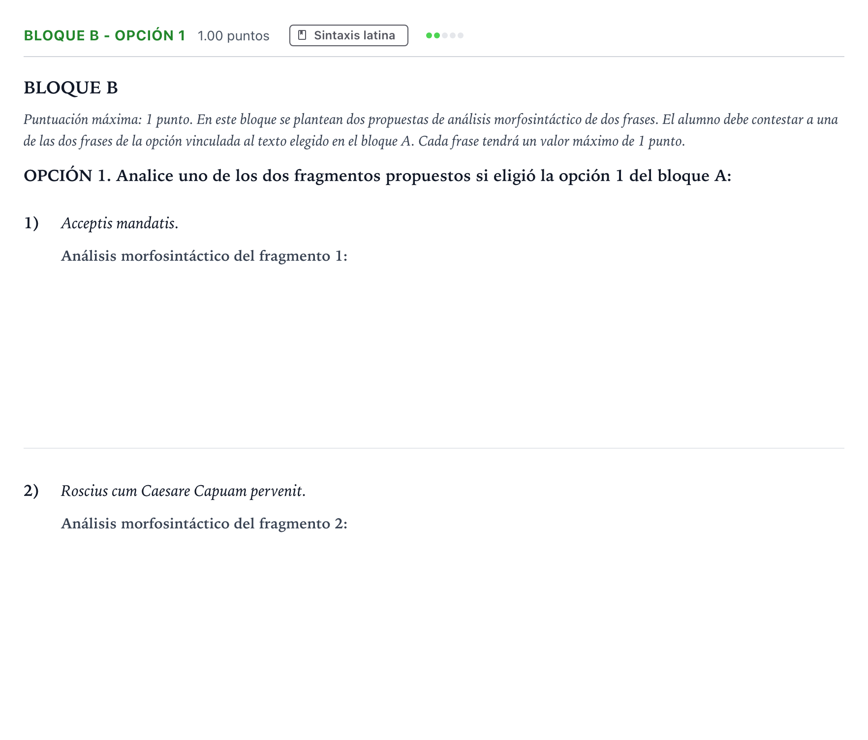 Enunciado: Bloque B - Opción 1 · Latín II PAU Andalucía Ordinaria Suplente 2023